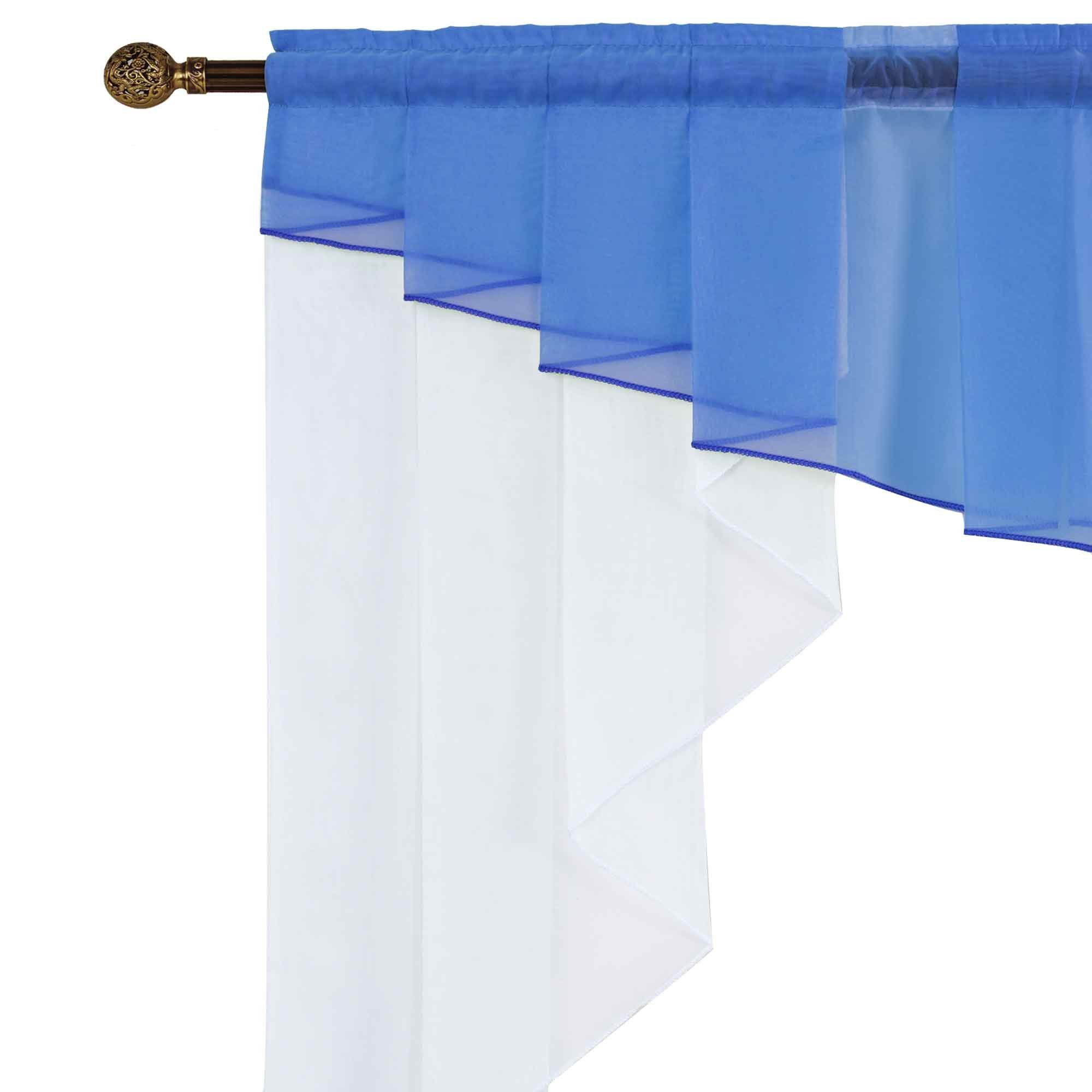 Stangendurchzug, Voile, Gardinenbox, Scheibengardine, Blau transparent, Universalband Kurzgardine M-Bogen