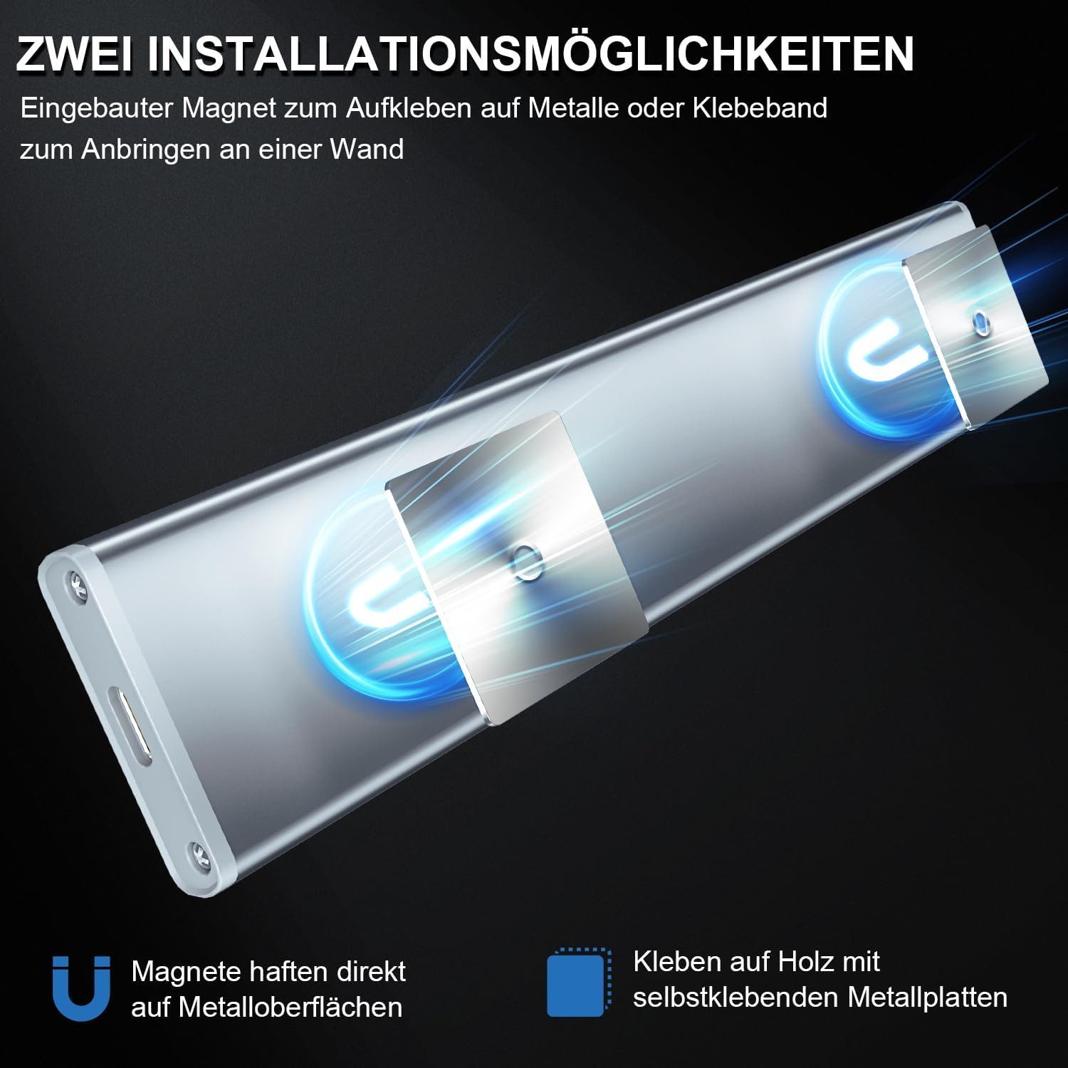 Athlix LED Unterbauleuchte LED Unterbauleuchte LED Unterbauleuchte kabellos, wiederaufladbar, LED fest integriert, USB wiederaufladbar, 3 Farbtemperaturen, Nach – Bild 5 von 5
