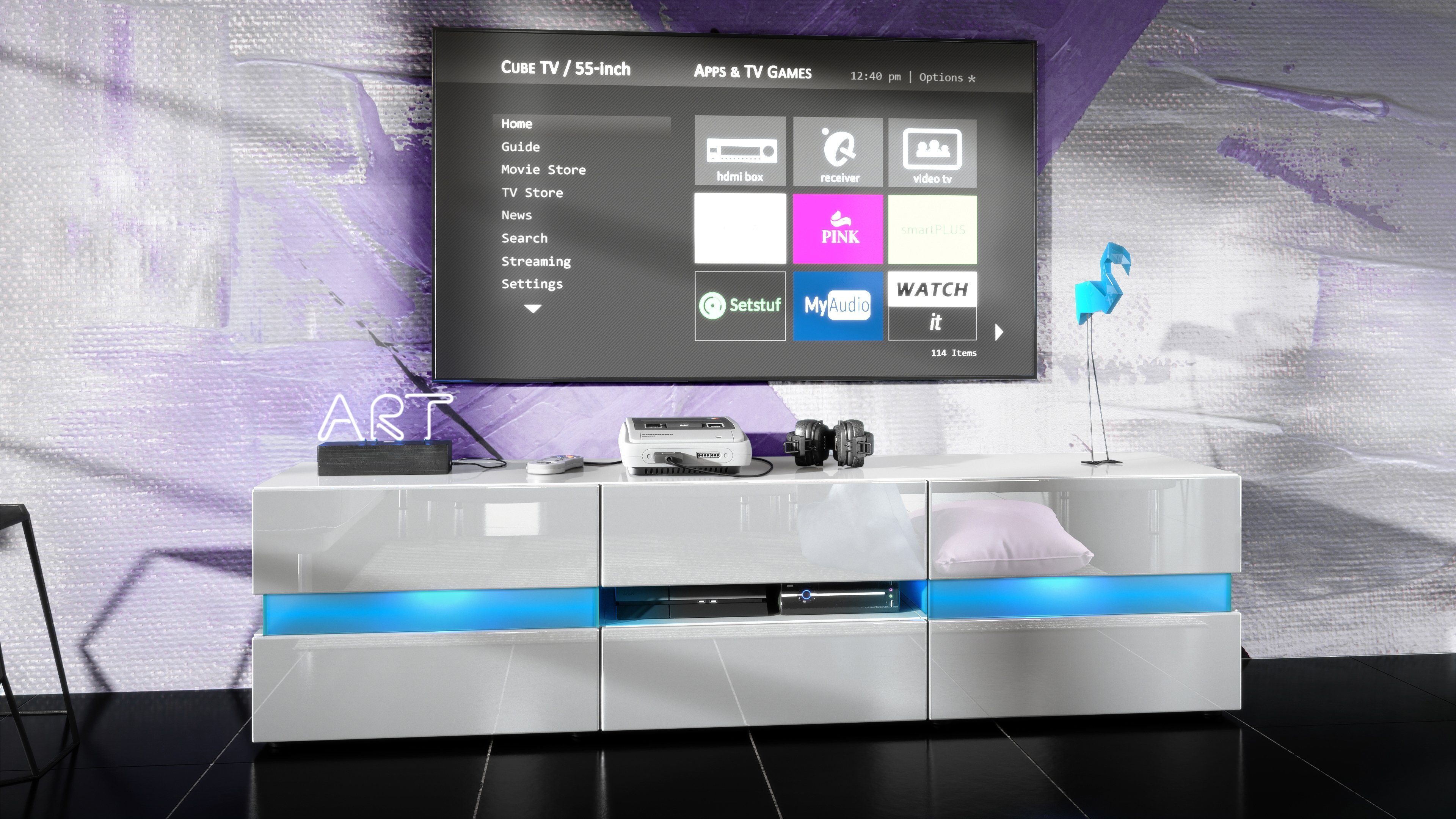 Vladon Lowboard Flow (TV-Kommode mit Ambient Light Verglasung, mit 2 Türen, günstig online kaufen