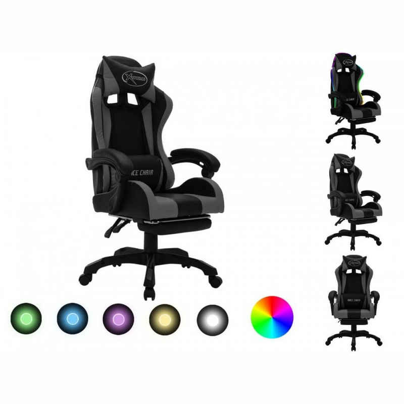 vidaXL Bürostuhl Gaming-Stuhl mit RGB LED-Leuchten Grau und Schwarz Kunstleder