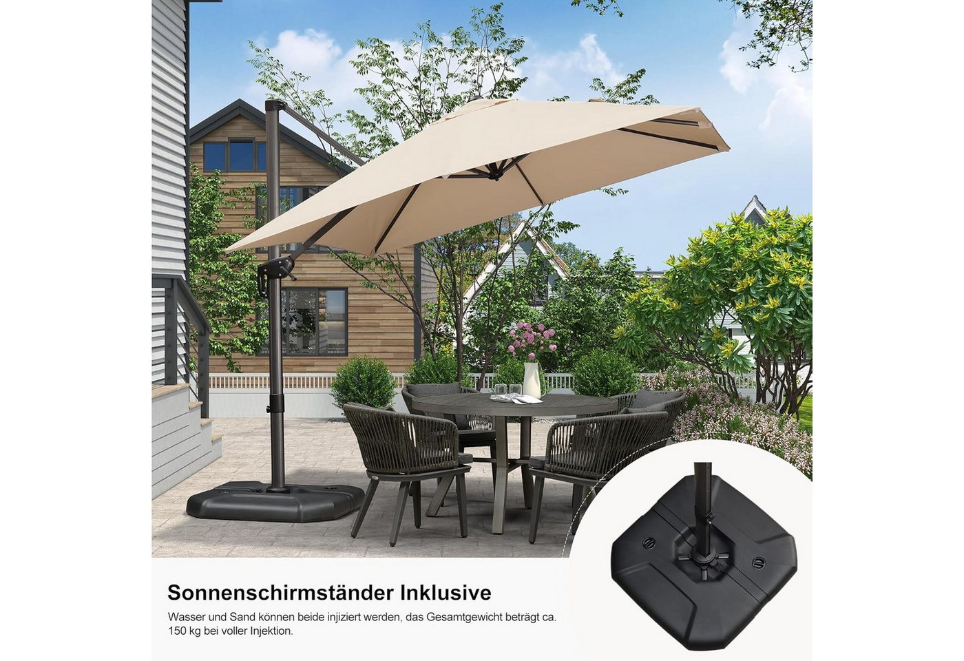 Thumbnail - PURPLE LEAF Ampelschirm Quadratischer Alu Außenbereich Sonnenschirm mit Schirmständer, LxB: 270,00x270,00 cm, für Garten...