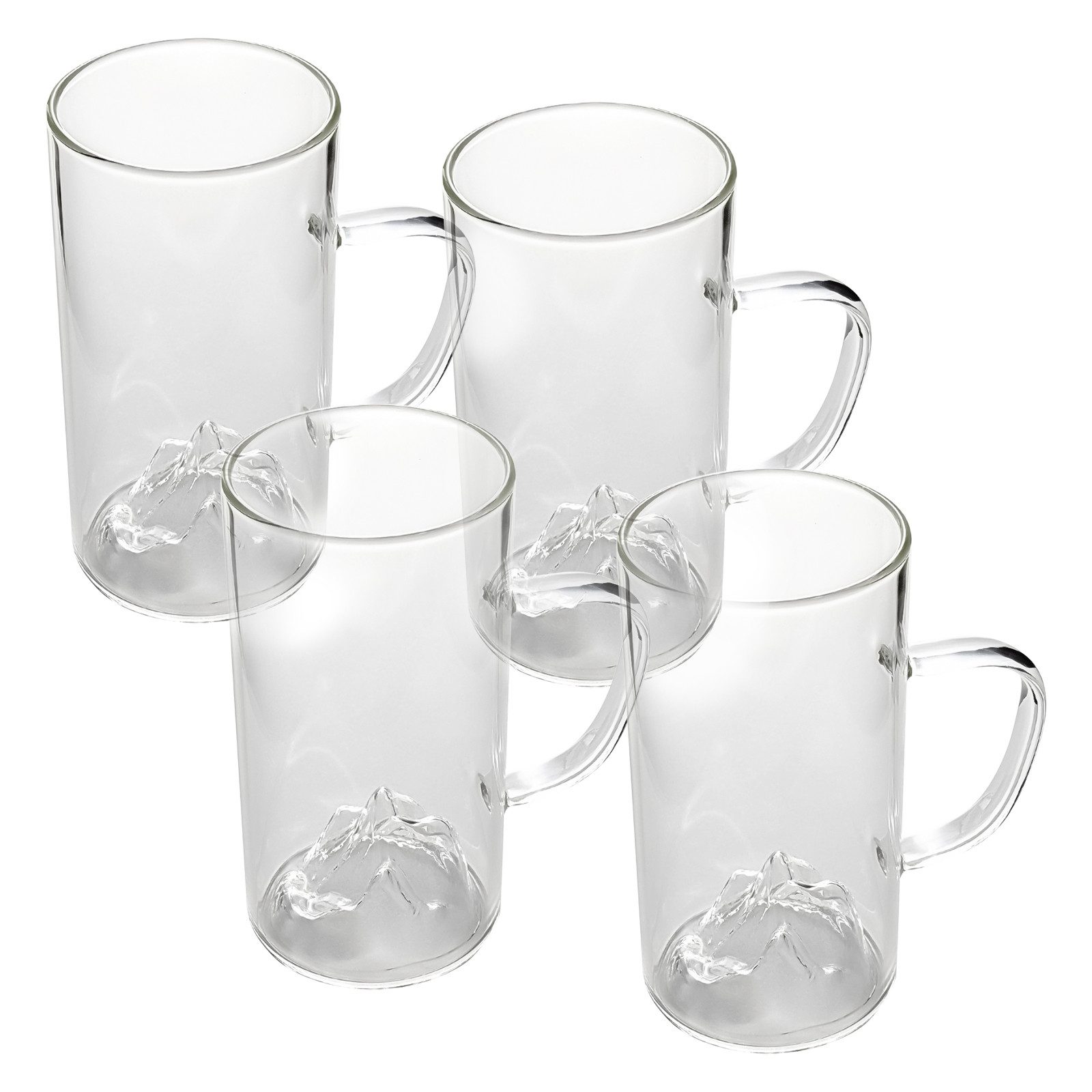Gläser-Set 4-er Set Glasbecher Trinkglas Design „Berg“, konkaver gewölbter Boden