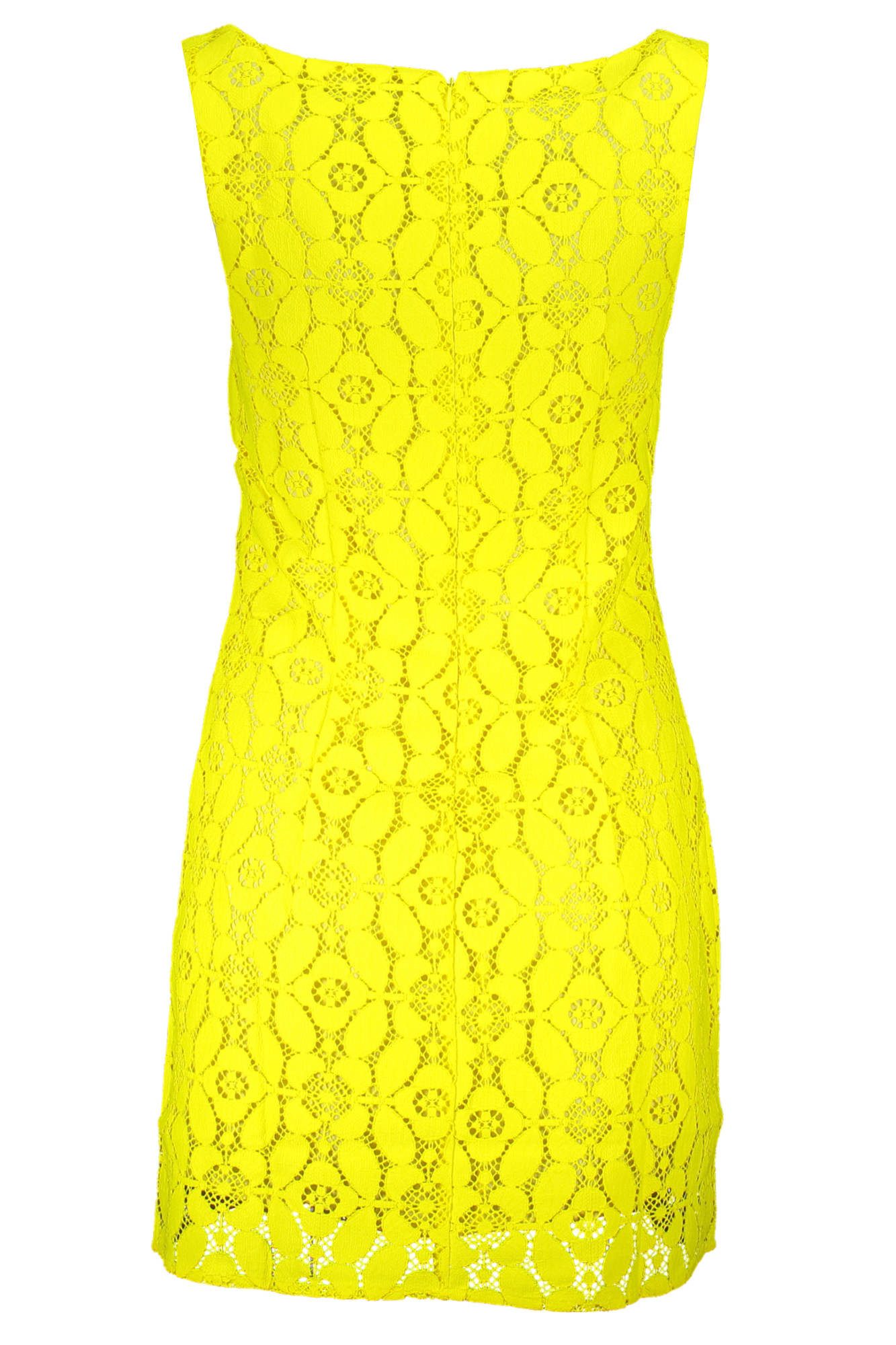 Desigual Partykleid Ärmelloses gelbes Damenkleid mit quadratischem Ausschnitt und Details