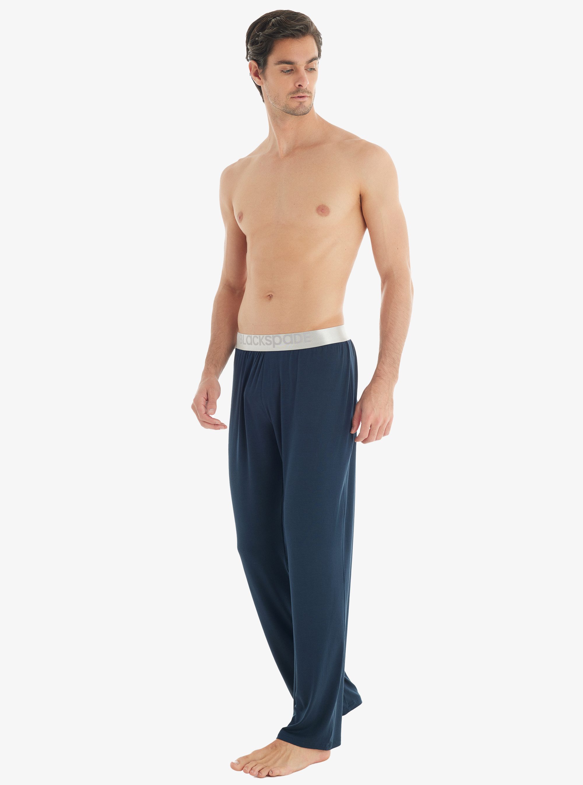BlackSpade Pyjamahose Herren Modal Schlafhose Silber 9304 - Navy