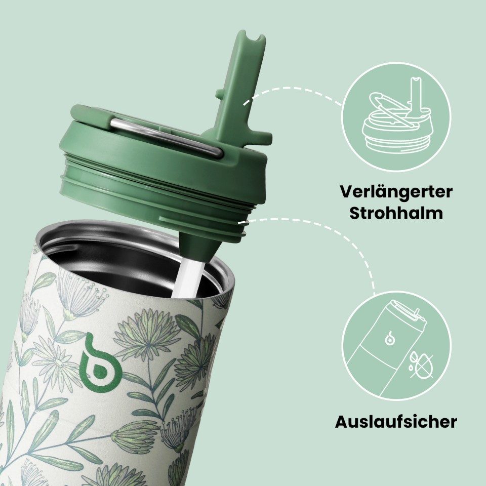 BOTTLE BOTTLE Trinkflasche Edelstahl Trinkflasche mit Strohhalm 500ml, auslaufsichere Sportwasserflasche, ideal für Schule, Büro und Ausflüge – Bild 4 von 5