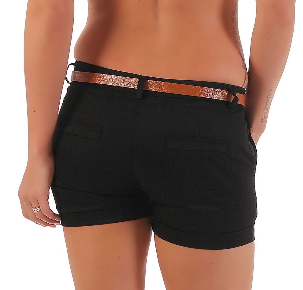malito more than fashion Bermudas malito Damen Chino Shorts in Unifarben, lässige kurze Hose, Bermuda kurze Sommerhose mit Gürtel