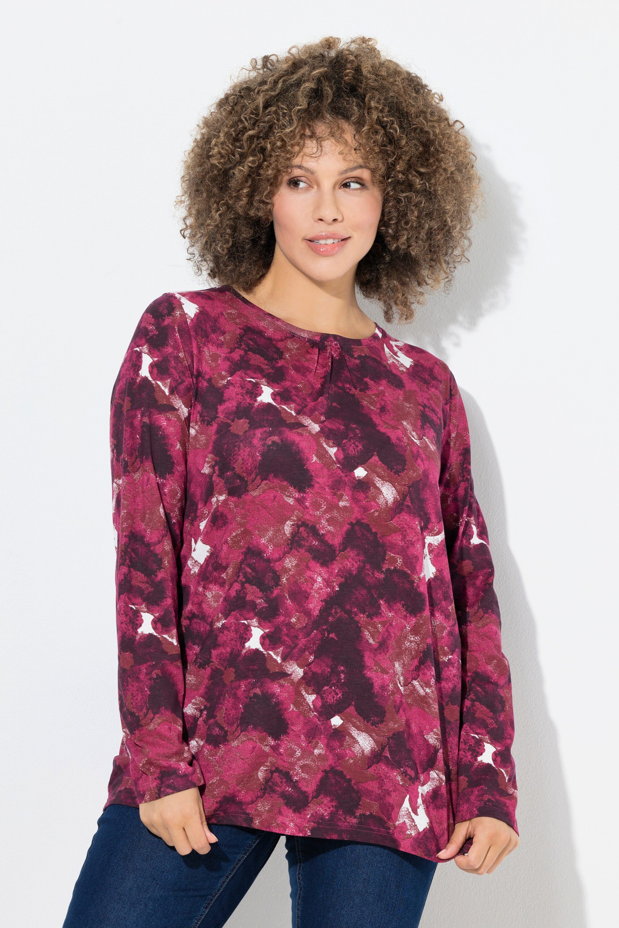 Ulla Popken T-Shirt Shirt Blüten Zierfalten günstig online kaufen
