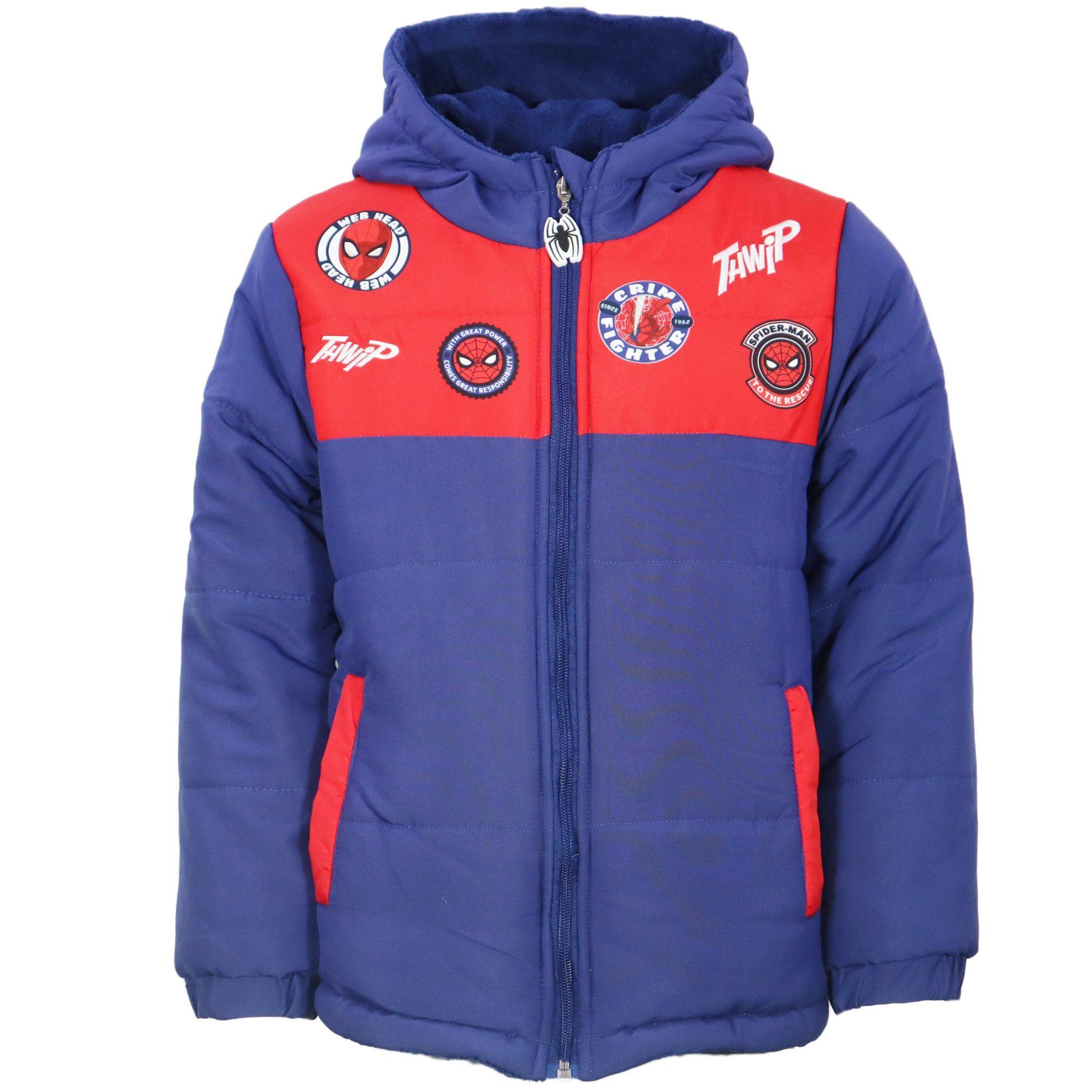 MARVEL Winterjacke Marvel Spiderman Kinder Jungen Winterjacke Jacke mit Kapuze Gr. 98 bis 140