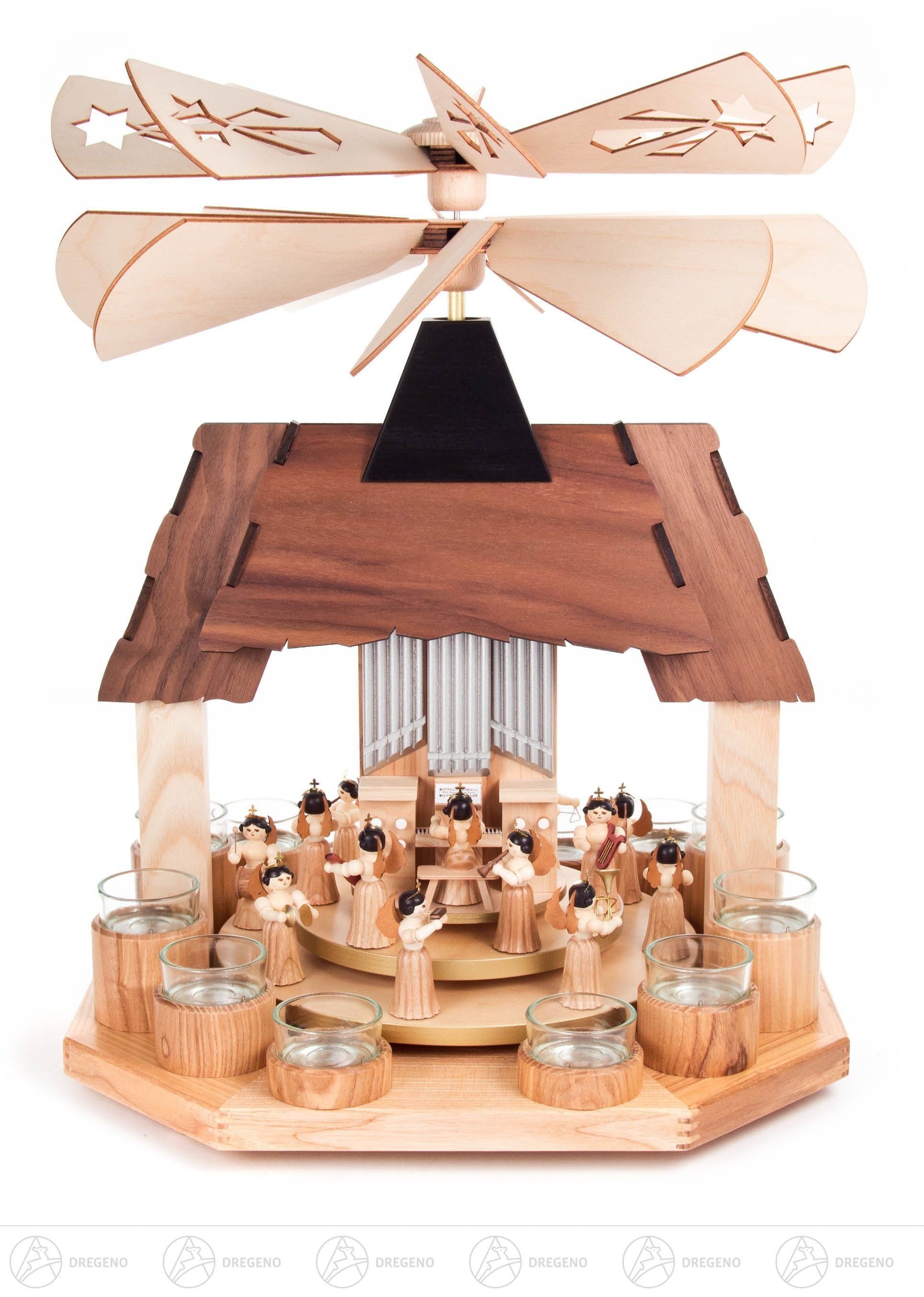 Weihnachtspyramide Pyramide mit Engeln, 2 Teller und 2 Flügelräder, für Teelichte Breite