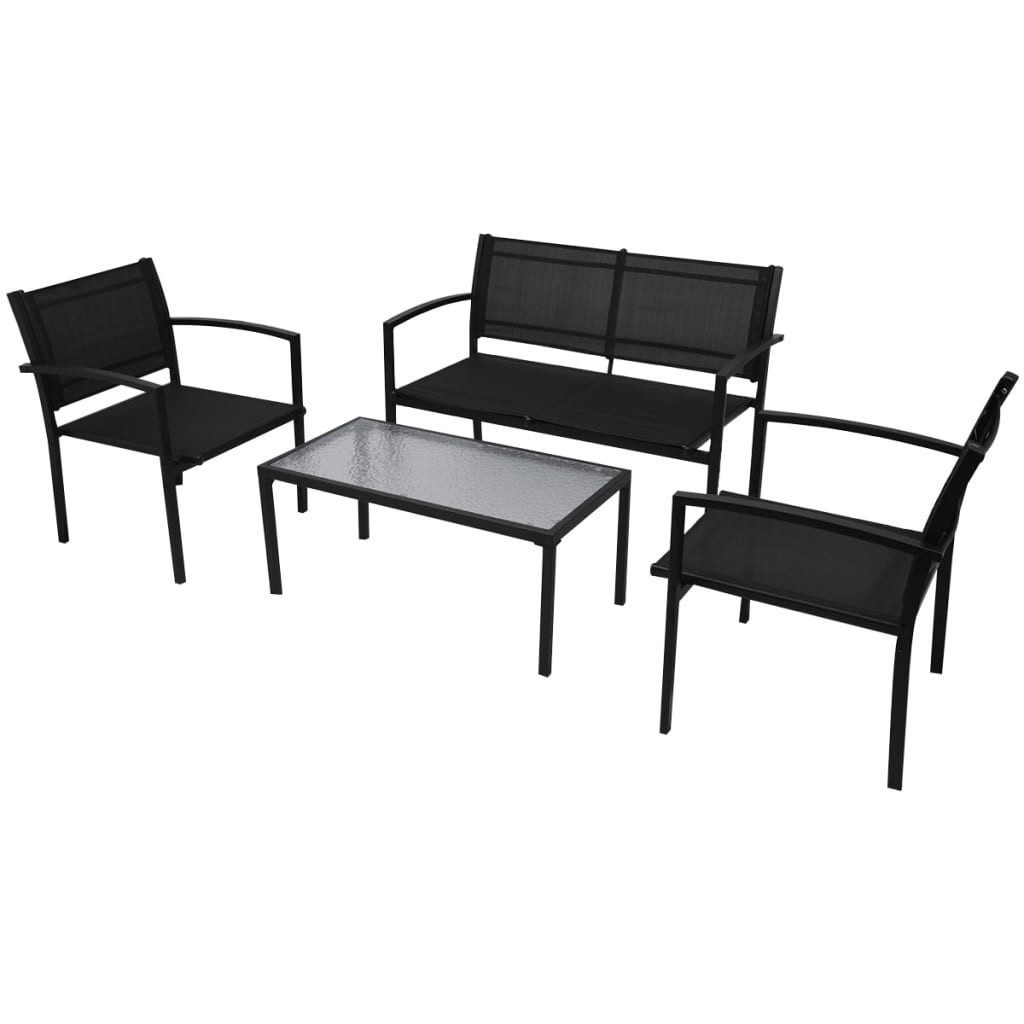 vidaXL Gartenlounge-Set 4-tlg. Garten-Lounge-Set Textilene Schwarz, (4-tlg)