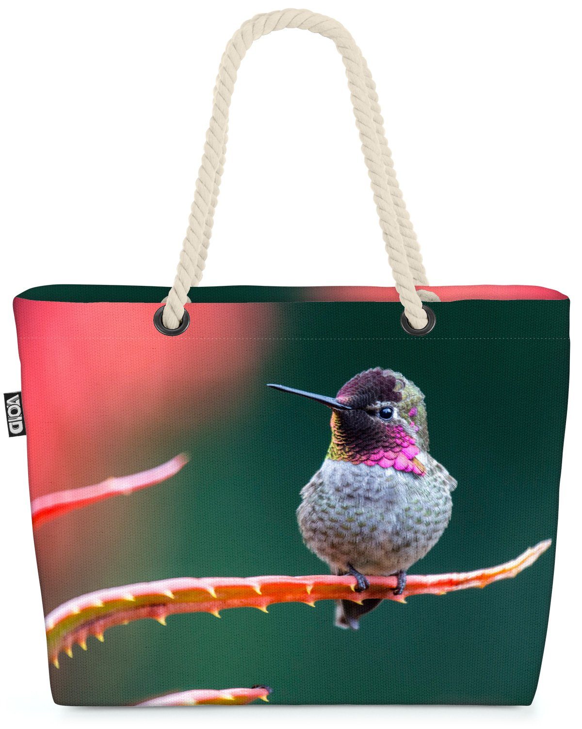 VOID Strandtasche (1-tlg), Kolibri Foto Bild Natur Blumen Blumenmuster Garten Vogel Tiere Pflanz