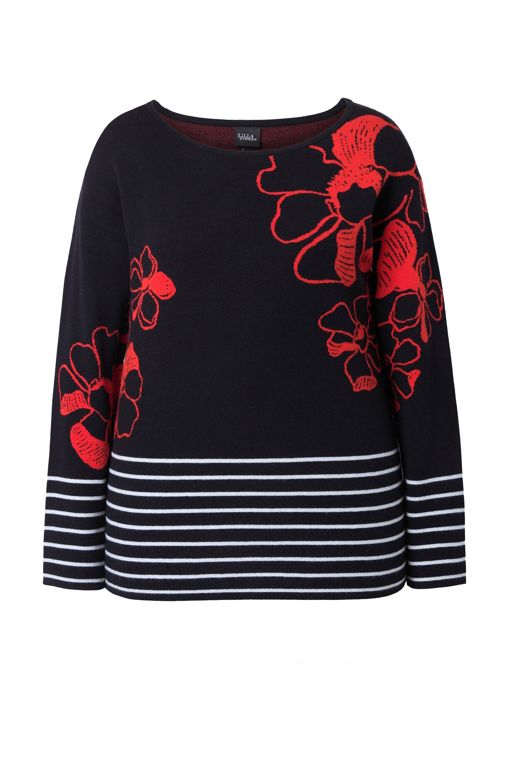 Strickpullover Pullover Blüten U-Boot-Ausschnitt Langarm