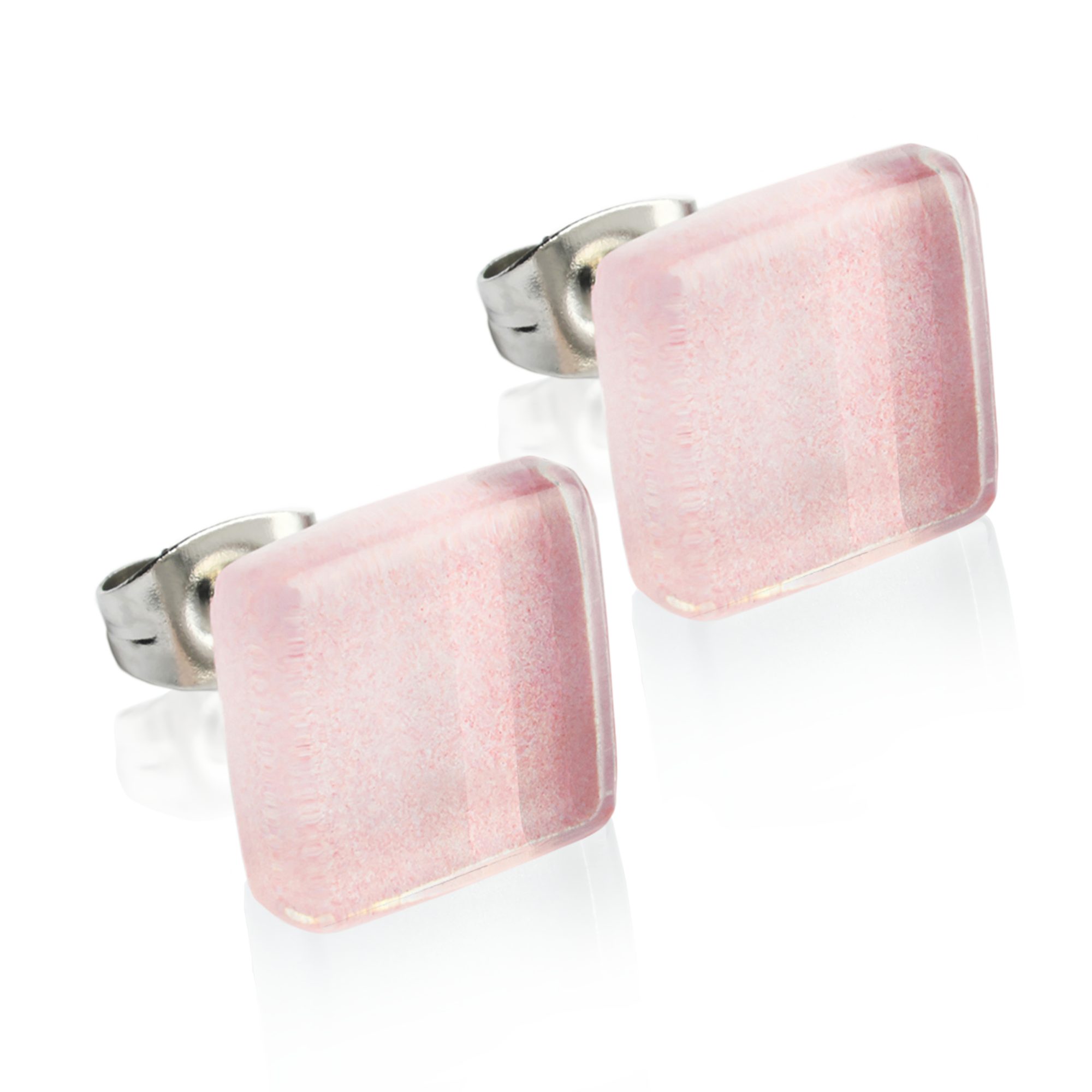 ALEXASCHA Paar Ohrstecker Kleine quadratische Stecker aus Glas • hypoallergener Edelstahl • 10mm