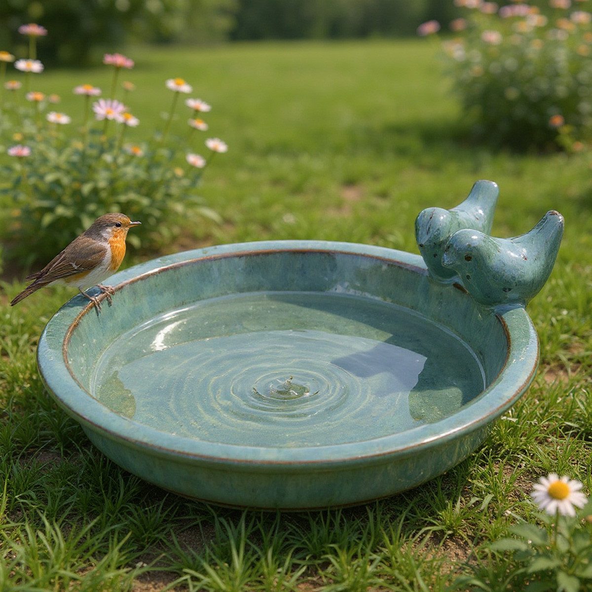 colourliving Vogeltränke für den Garten, handbemalt, jede ein Unikat, leicht zu reinigen