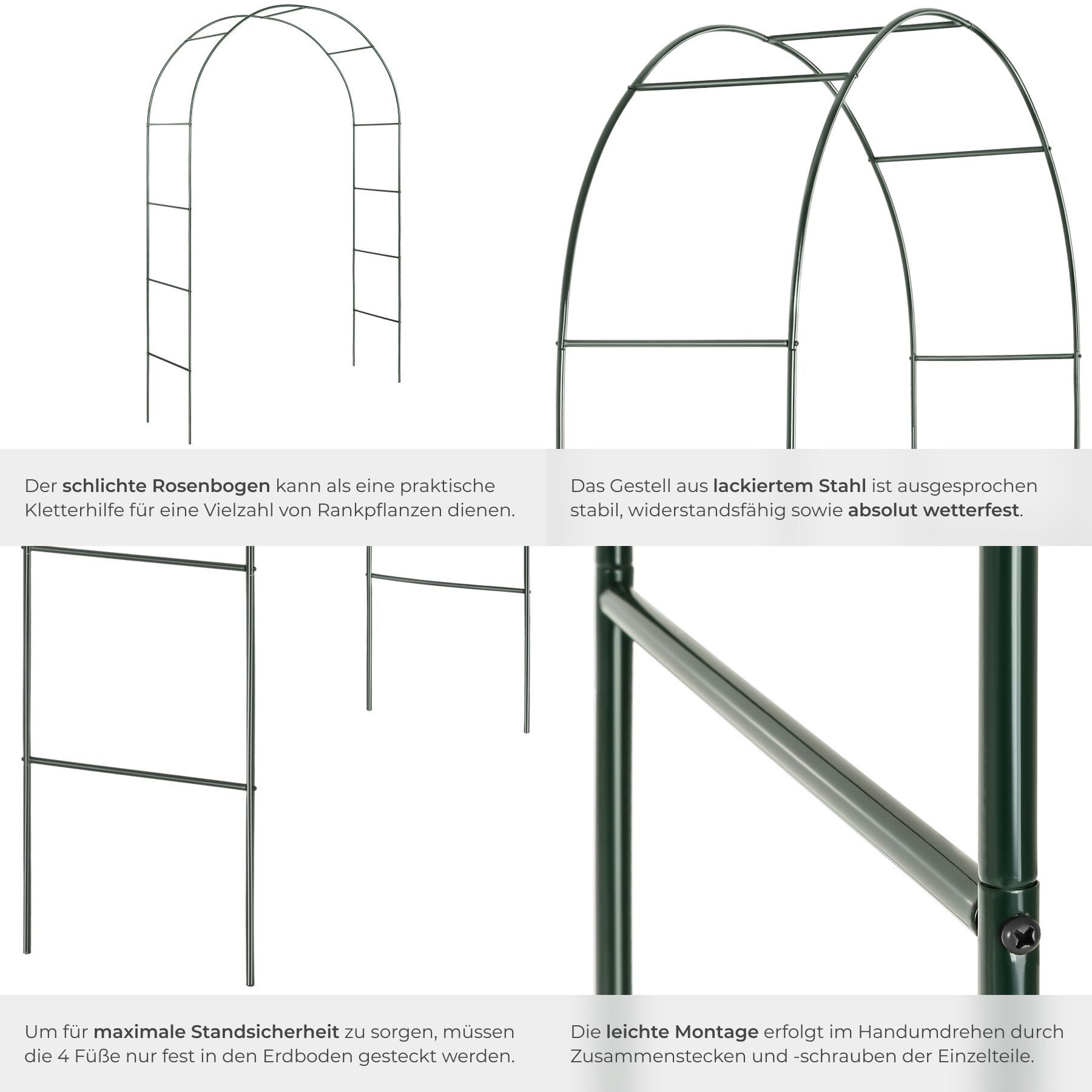 tectake Rosenbogen Rankbogen 140 x 40 x 240 cm aus Stahl, wetterfest und stabil Rosenspalier, in grün, für einen stabilen Halt konzipiert und zur einfachen Mont – Bild 5 von 5
