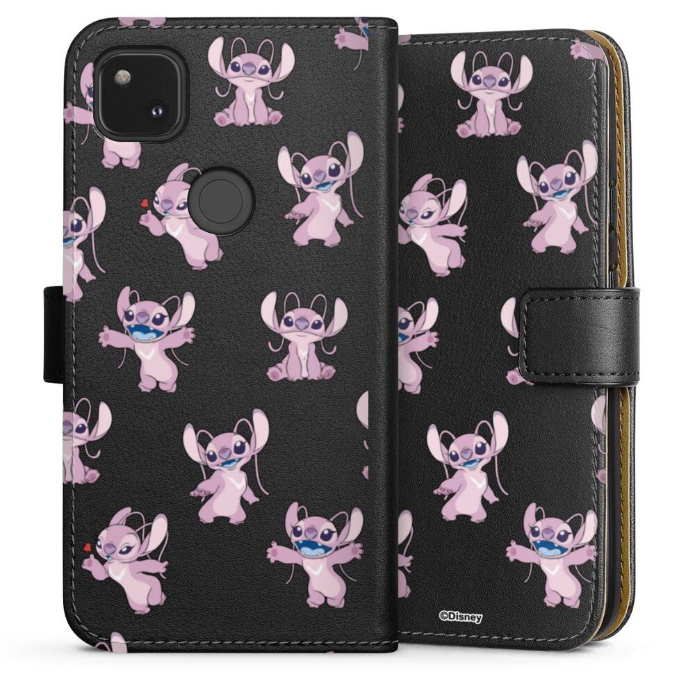 DeinDesign Handyhülle Lilo & Stitch Engel Disney Angel Faces Pattern Transparent, Google Pixel 4a Hülle Flip Case Klapphülle Handytasche Leder
