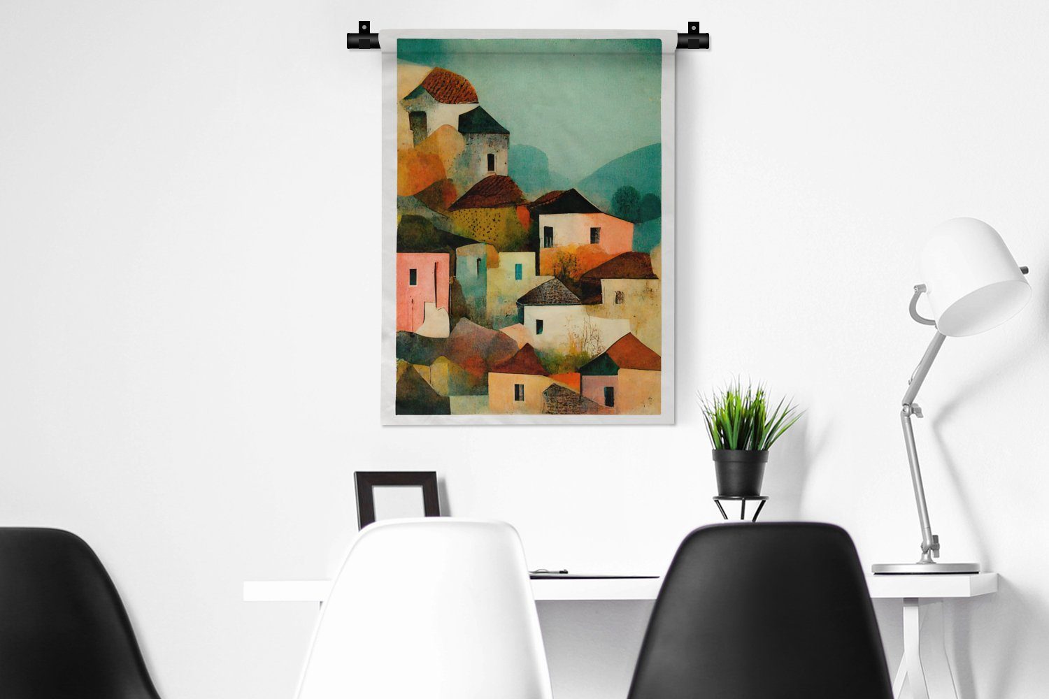 - Wohnzimmer, Kunst, für Tapisserie, Pastell der Schlafzimmer Architektur Wand, Dorf Italien an MuchoWow - Wanddekoobjekt - - Deko