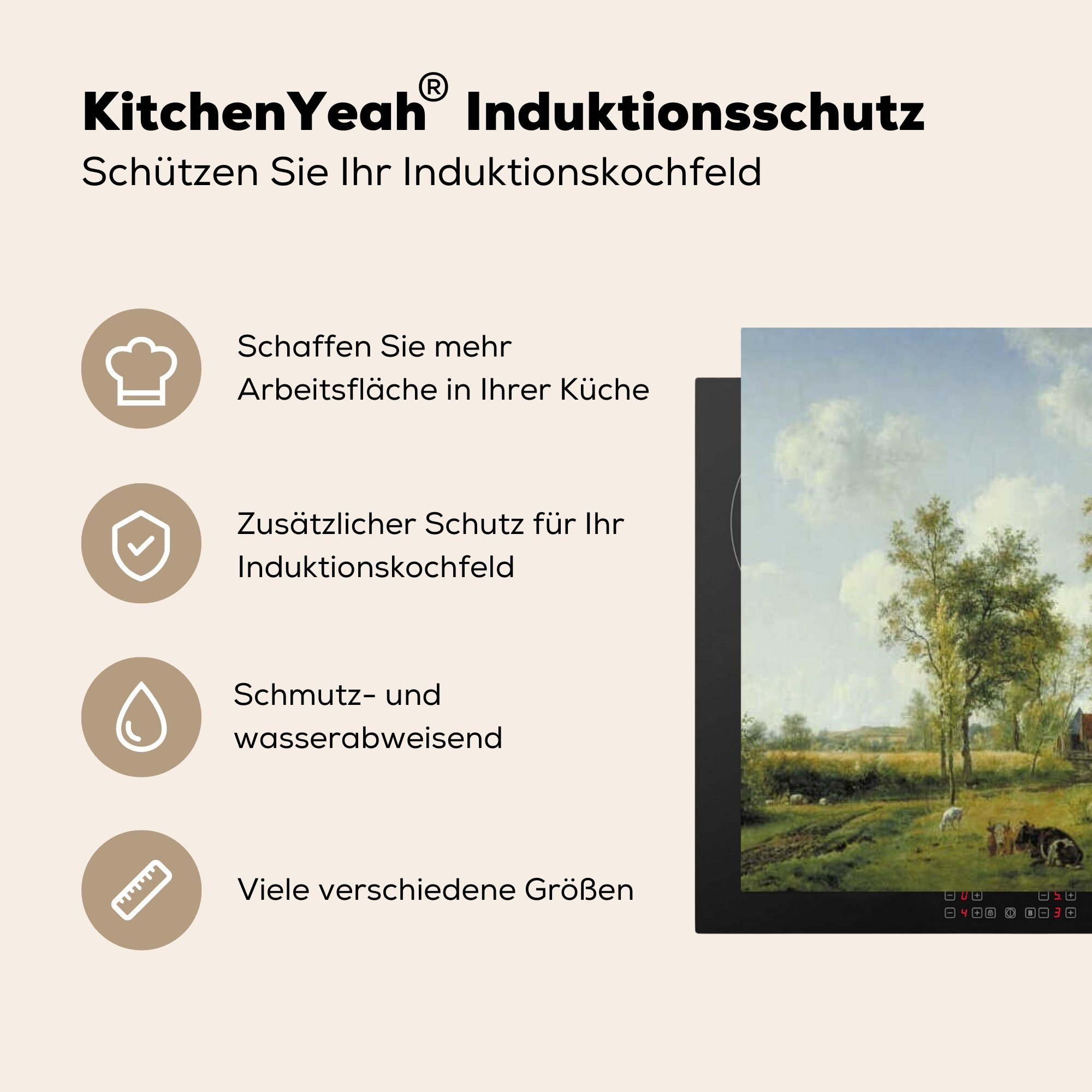 MuchoWow Herdblende-/Abdeckplatte küche, cm, Induktionsmatte Van die in von Gelderland Landschaft Gemälde (1 - 59x52 Ceranfeldabdeckung Vinyl, G.J.J. tlg), für Os