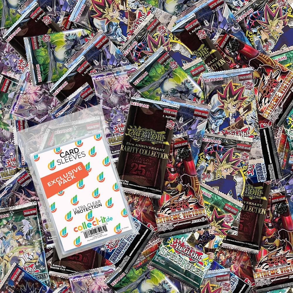 Yu-Gi-Oh Sammelkarte Yu-Gi-Oh! Booster Mystery Set 10 zufällige Boosterpacks +Sleeves