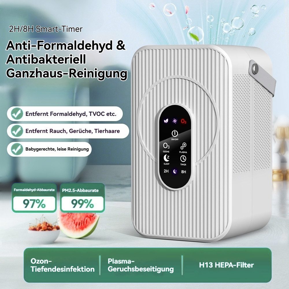Tekoo Luftfilter Luftreiniger H13 HEPA Filter & Plasma für 25m², Timer, 12W, für 25 m² Räume, Touch-LED-Display, integrierter Griff, flüsterleiser Nachtmodus