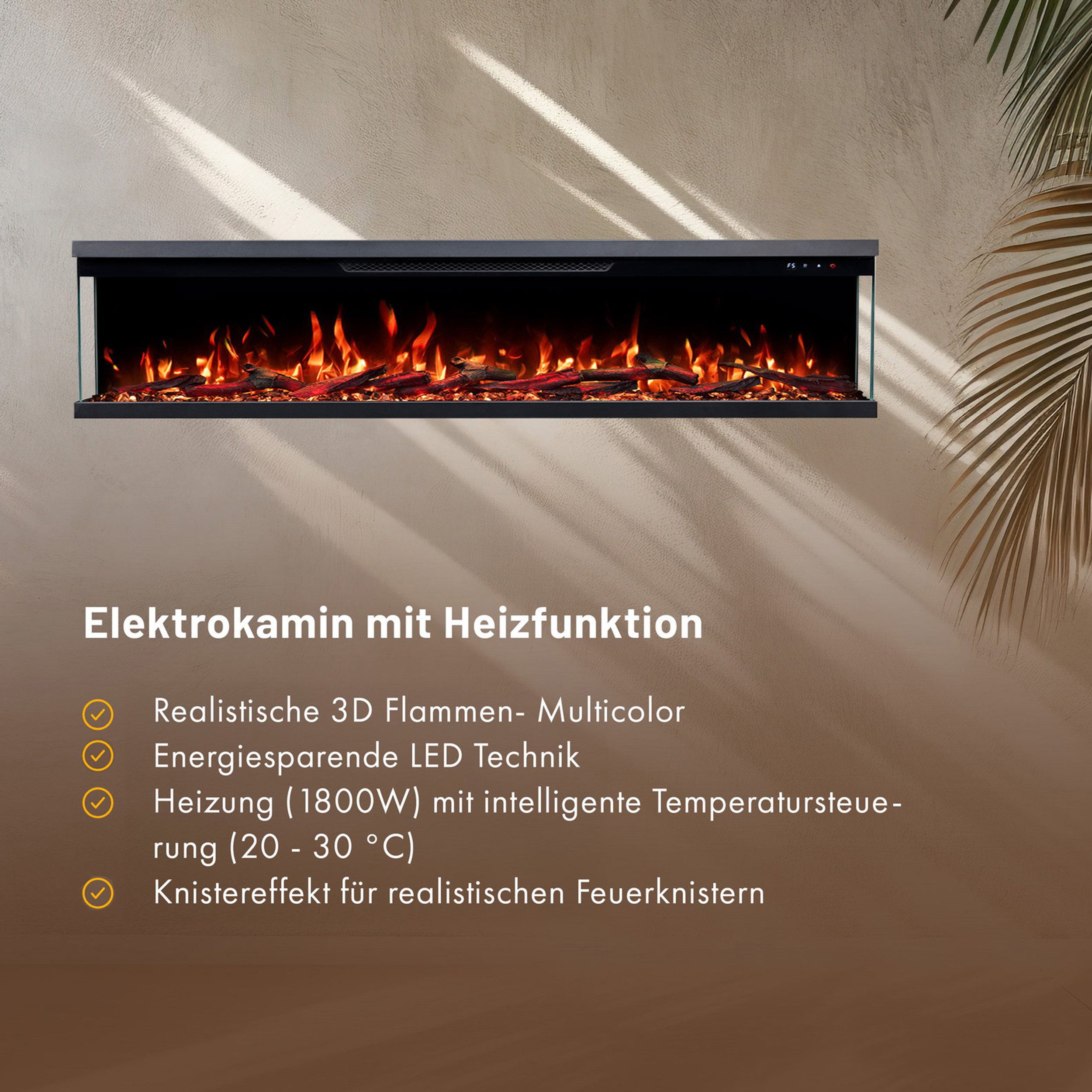 GF Core Elektrokamin Insert Wandkamin mit 3D Feuer und Heizung (Thermostat, 900- 1800 W), Elektrischer Stand-, Wand- oder Einbaukamin mit APP Steuerung, LED – Bild 3 von 5