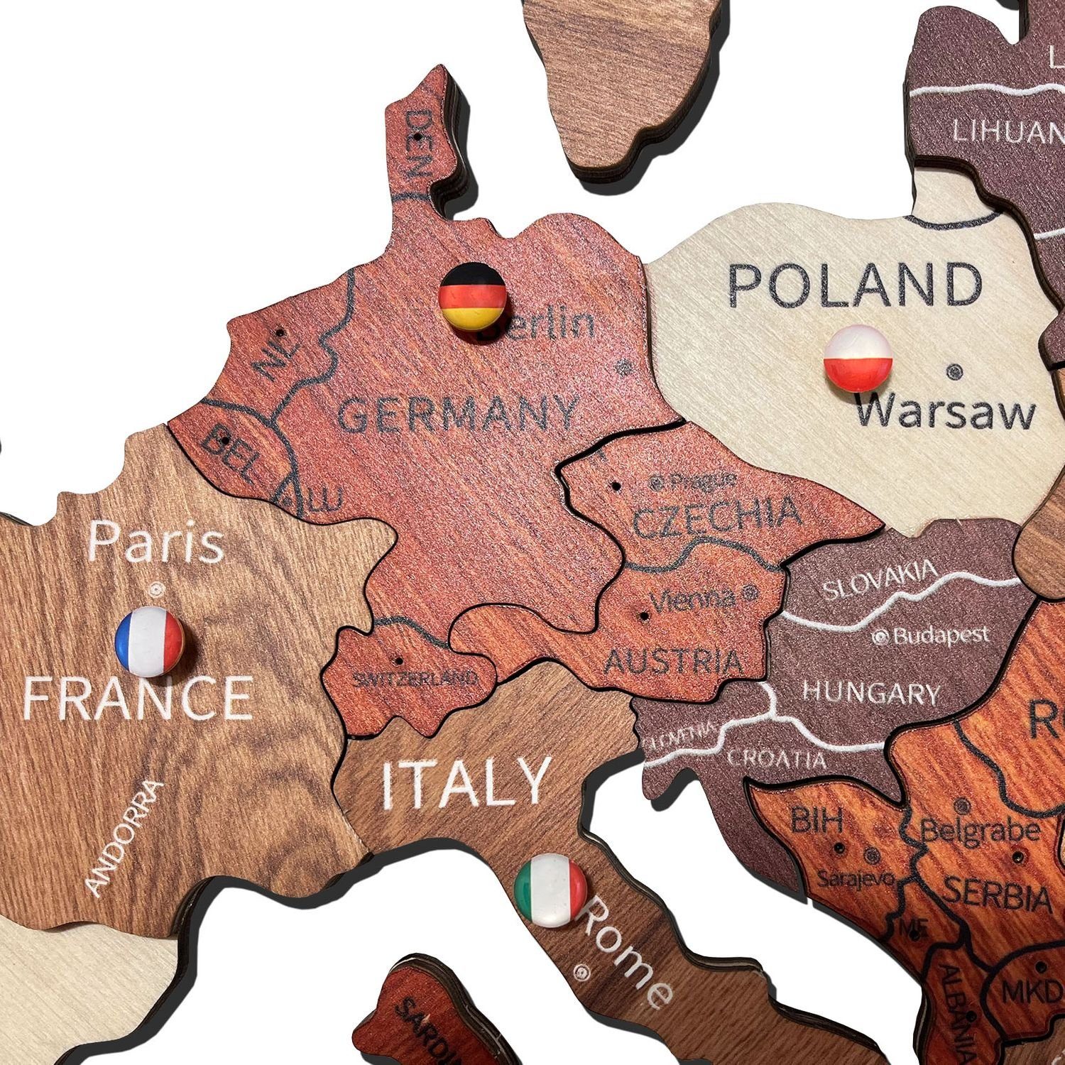 Green-split Holzbild Weltkarte Holz in Multicolor, Green Split - 3D Wanddek günstig online kaufen