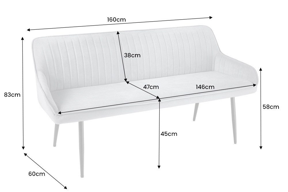 riess-ambiente Sitzbank TURIN 160cm senfgelb/schwarz – Samt, Metallbeine, mit Armlehne (Einzelartikel, 1-St), mit Ziersteppung & Sitzkomfort – ideal für Ess- od – Bild 3 von 5