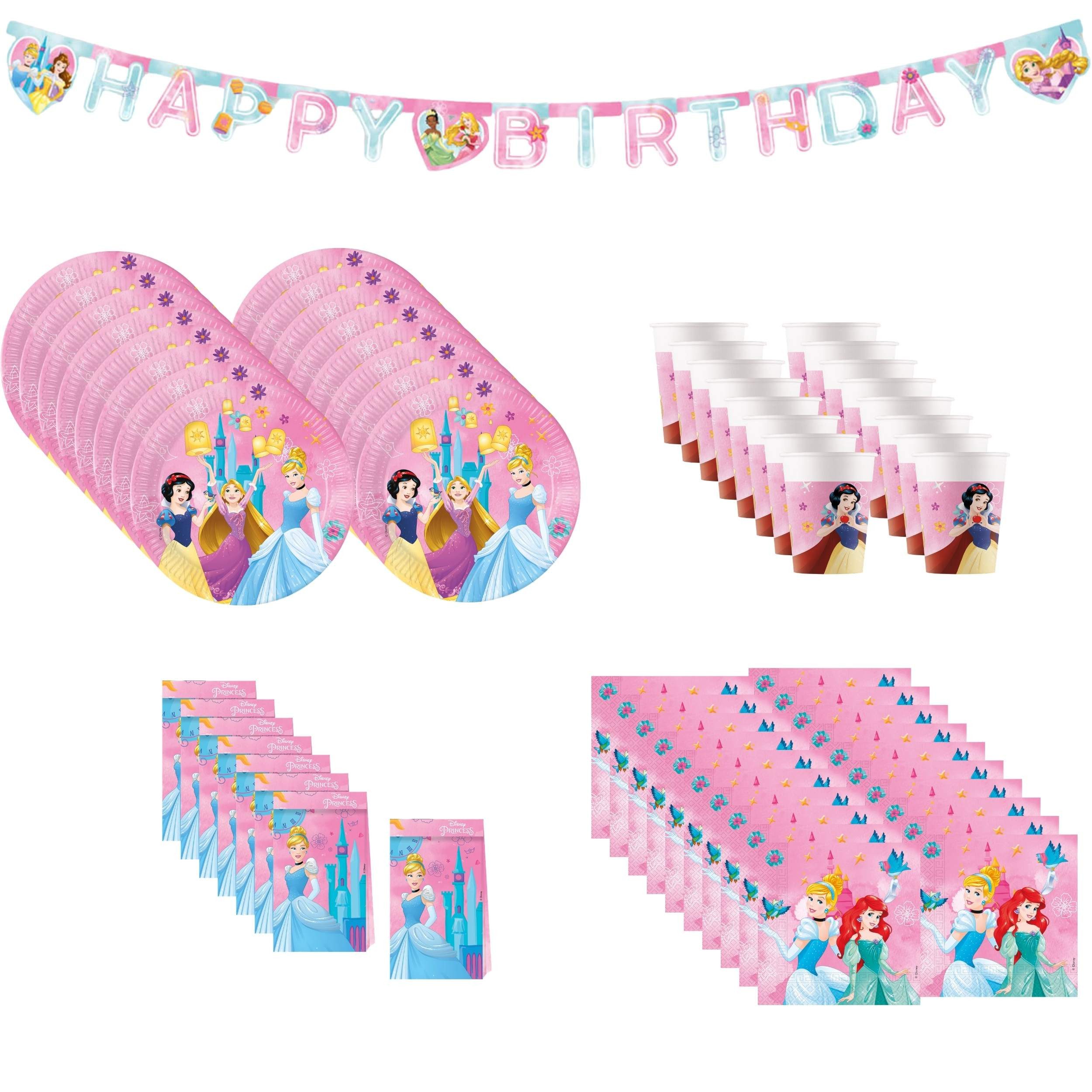 Procos Einweggeschirr-Set 61-tlg. Princess live your Story Party Set für Kindergeburtstag, 16 Personen