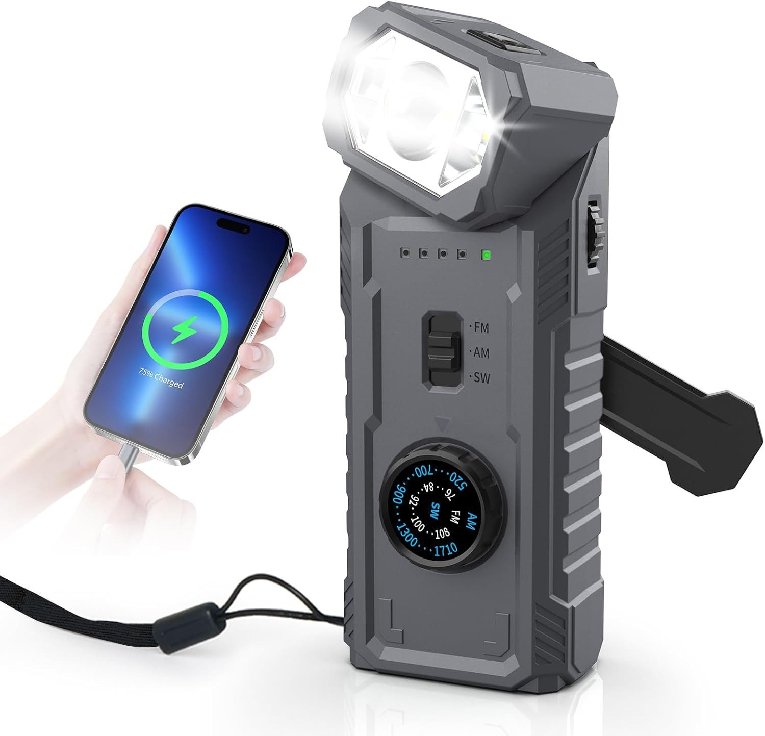 Toomoke otfall-Radio Multi-SB (Handkurbel + USB-Stromversorgung) Notfallradio (2000 mAh Powerbank, FM/AM/SW)