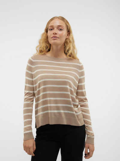 Vero Moda Strickpullover Weicher Feinstrick Pullover Rundhals Sweater Streifen VMNOVA 6927 in Braun