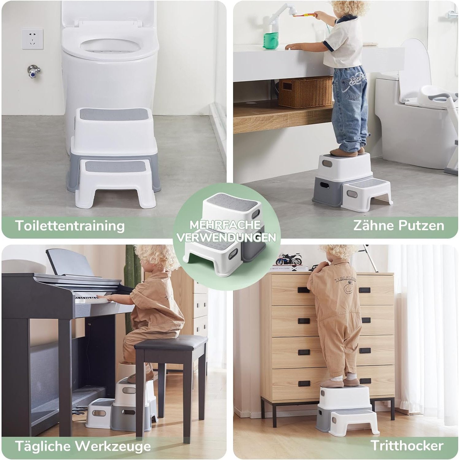 TUWENA Tritthocker Tritthocker Kinder, Kinderhocker Hocker 2 Stufen, Klohocker Toilette, Anti-Kipp und Anti-Rutsch Badhocke Badezimmer Baby Toiletten
