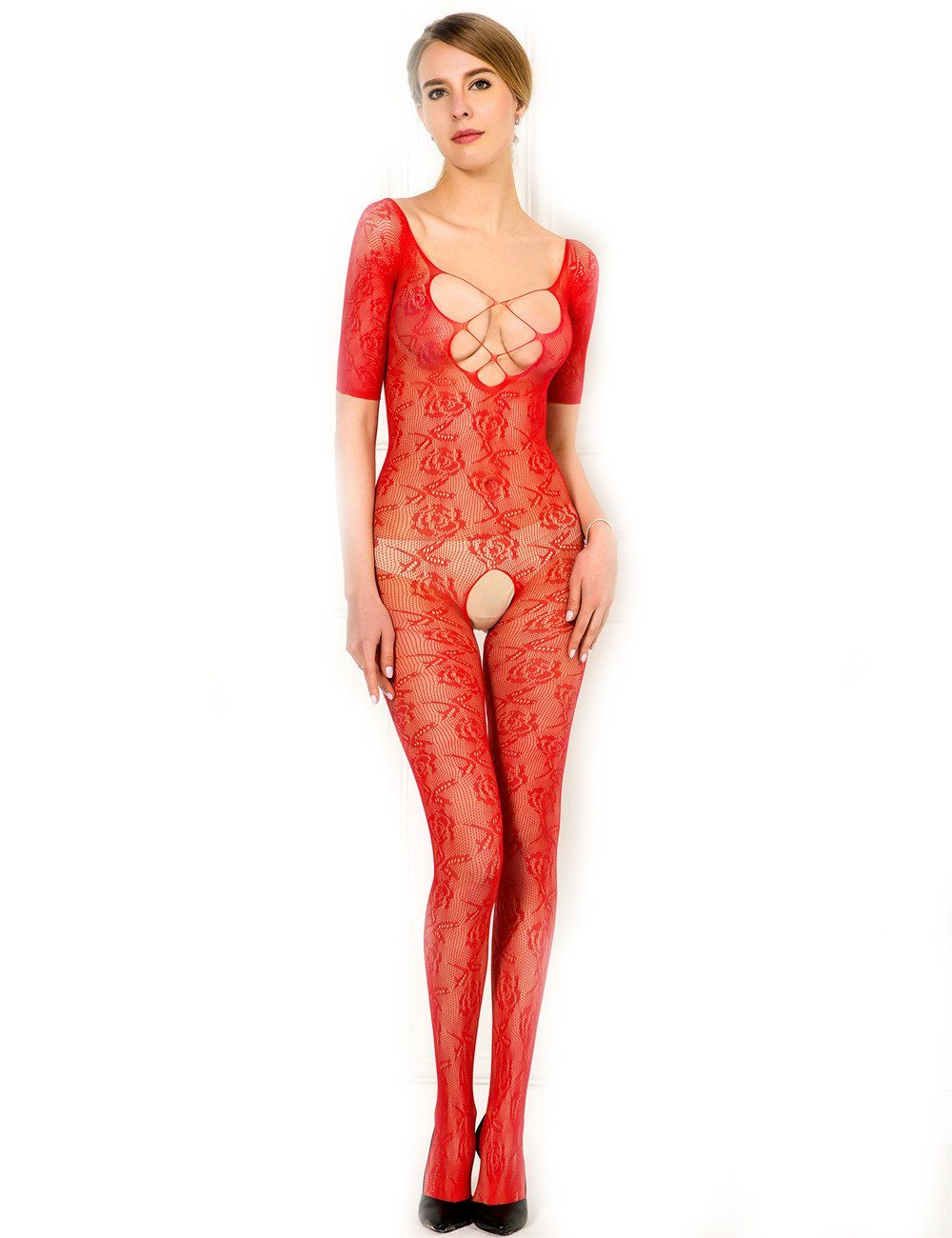 Lau-Fashion Bodystocking Fashion Nylon Catsuit Netz Overall Stocking Spitze Reizwäsche S/M/L