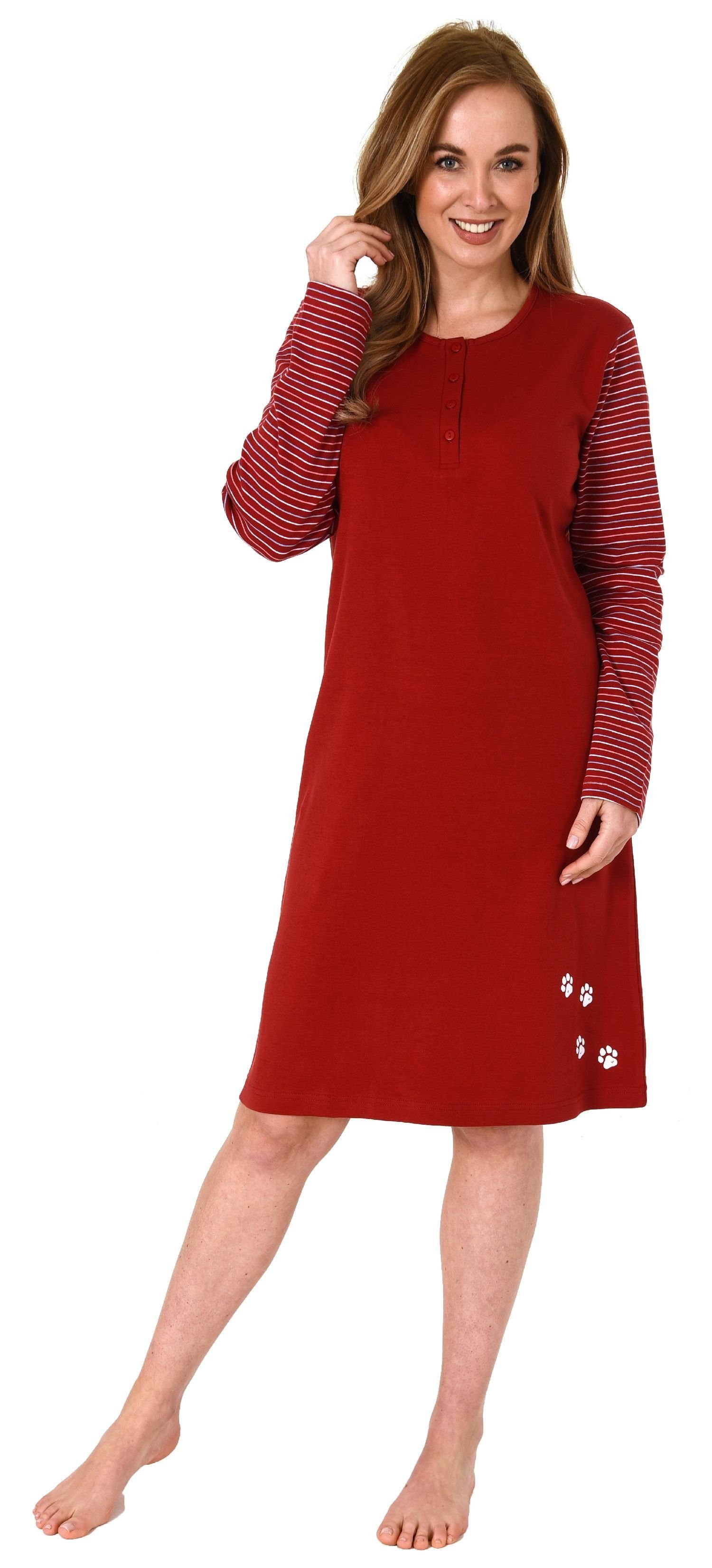 Normann Nachthemd Damen Nachthemd langarm in Kuschel Interlock Qualität rot