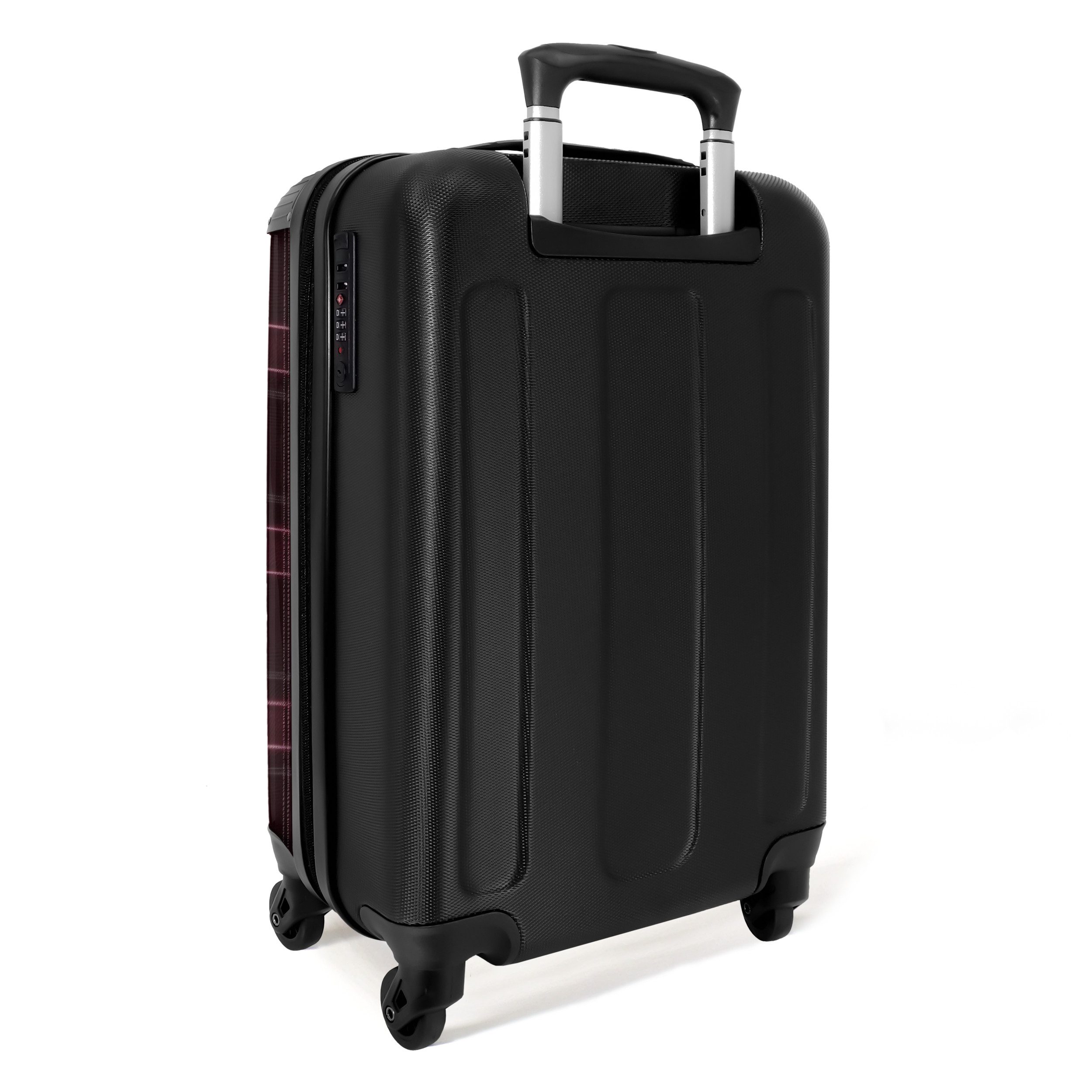 NoBoringSuitcases.com© Hartschalen-Trolley Klassisches Karomuster in Grau und Rot 55x35x20cm, 4 Rollen, Reisetasche mit Rollen, Koffer Handgepäck Flugzeug