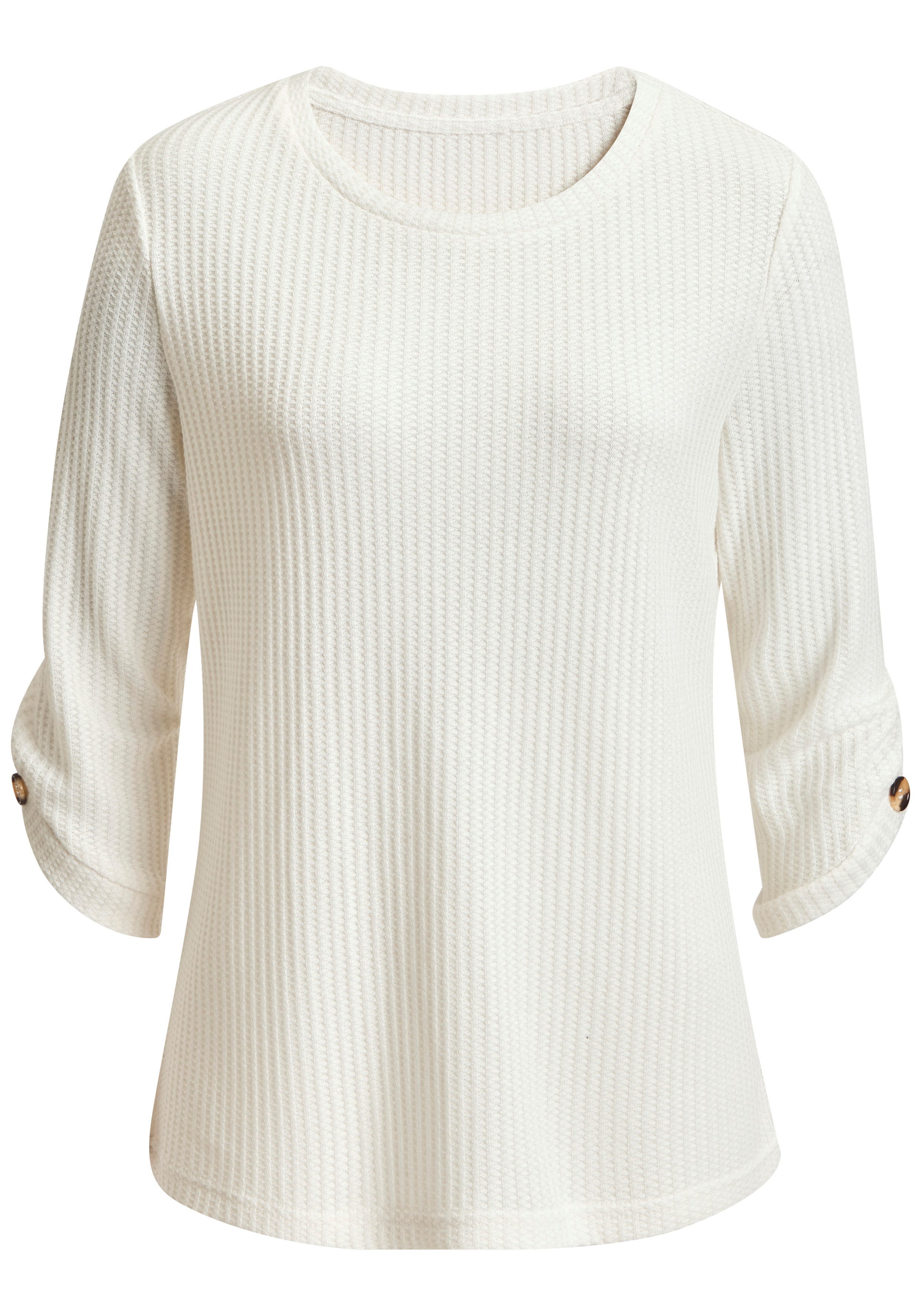 LASCANA 3/4-Arm-Shirt mit Knopfdetail aus weicher Waffel Piqué-Qualität. € 26,99, (€ 26,99 pro 1 Stk).