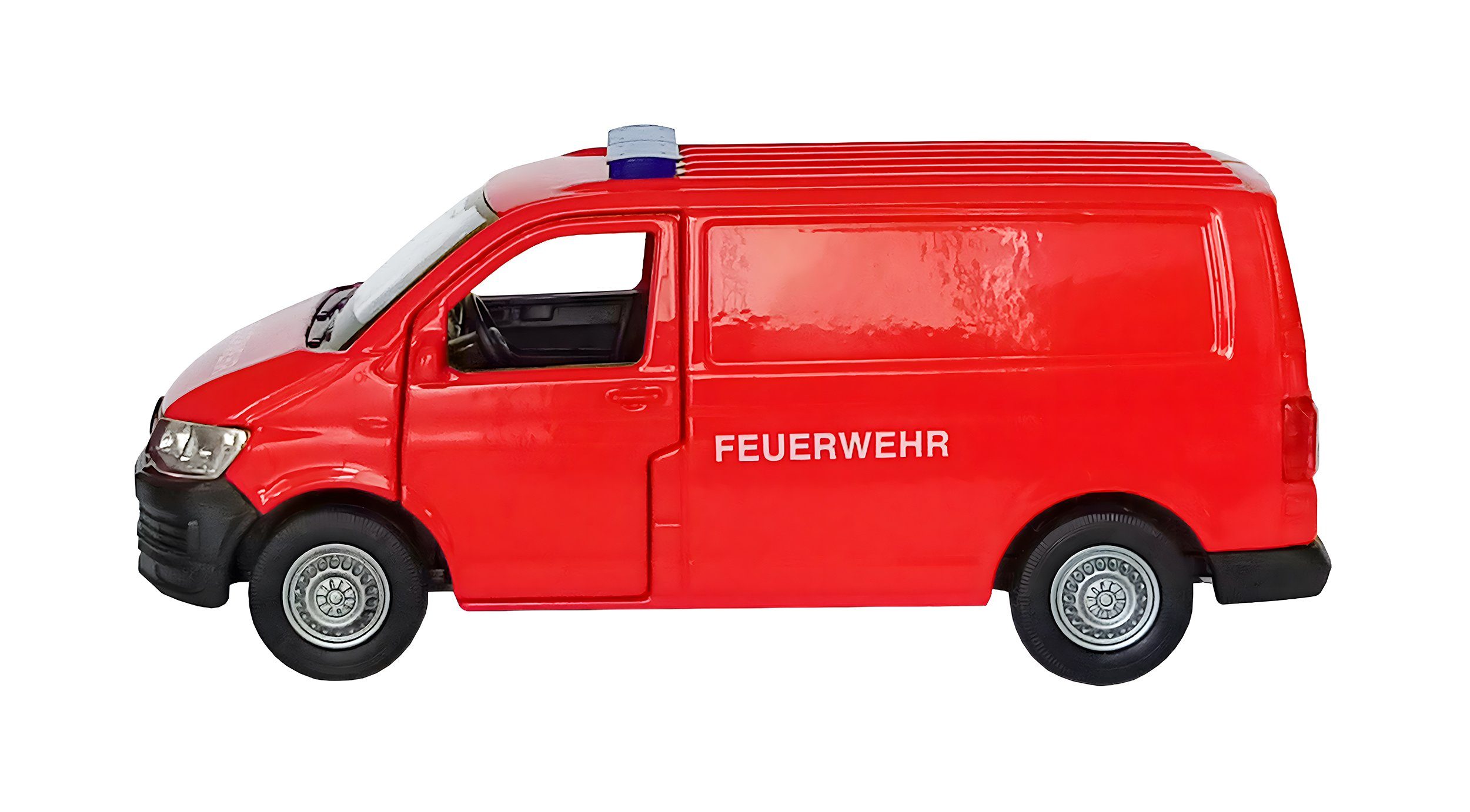 Welly Modellauto VOLKSWAGEN Transporter T6 Van Feuerwehr Bus mit Rückzug VW 77, Modell aus Metall Modellauto Auto
