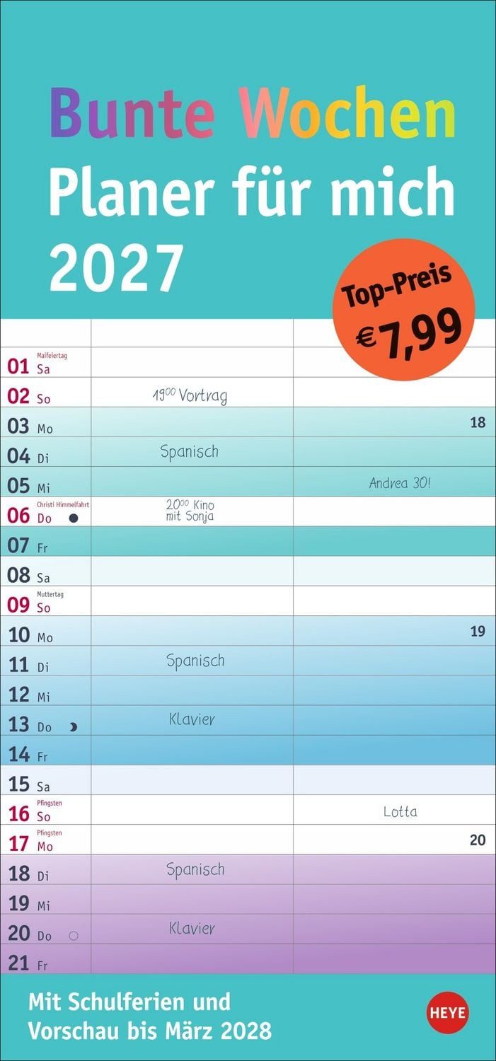 Wandkalender Bunte Wochen Planer für mich 2027