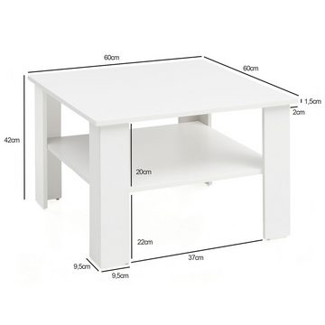 Wohnling Couchtisch WL5.834 (Weiß 60x42x60 cm, Holztisch mit Ablage Quadratisch), Wohnzimmertisch mit Stauraum, Kleiner Sofatisch