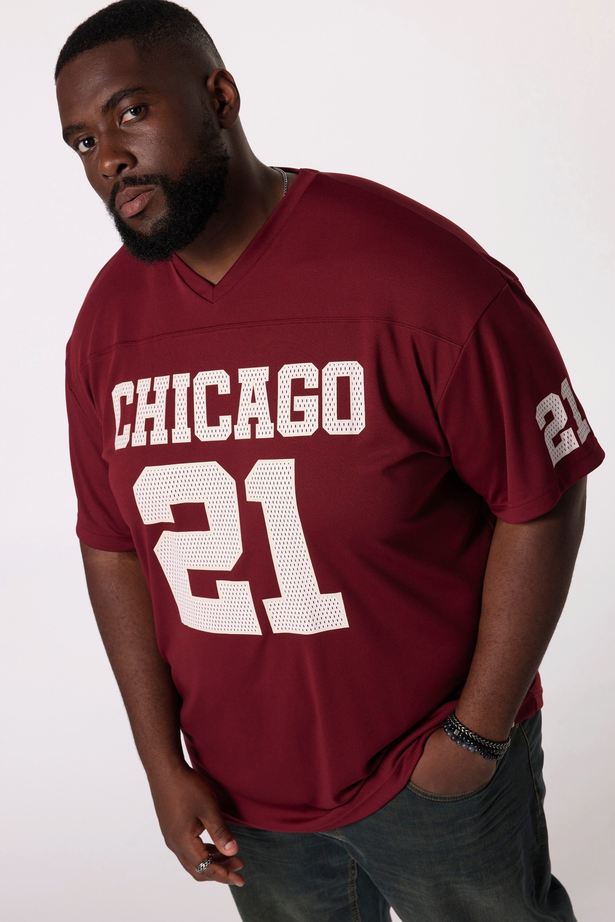 STHUGE T-Shirt T-Shirt Halbarm oversized Mesh Football-Print günstig online kaufen