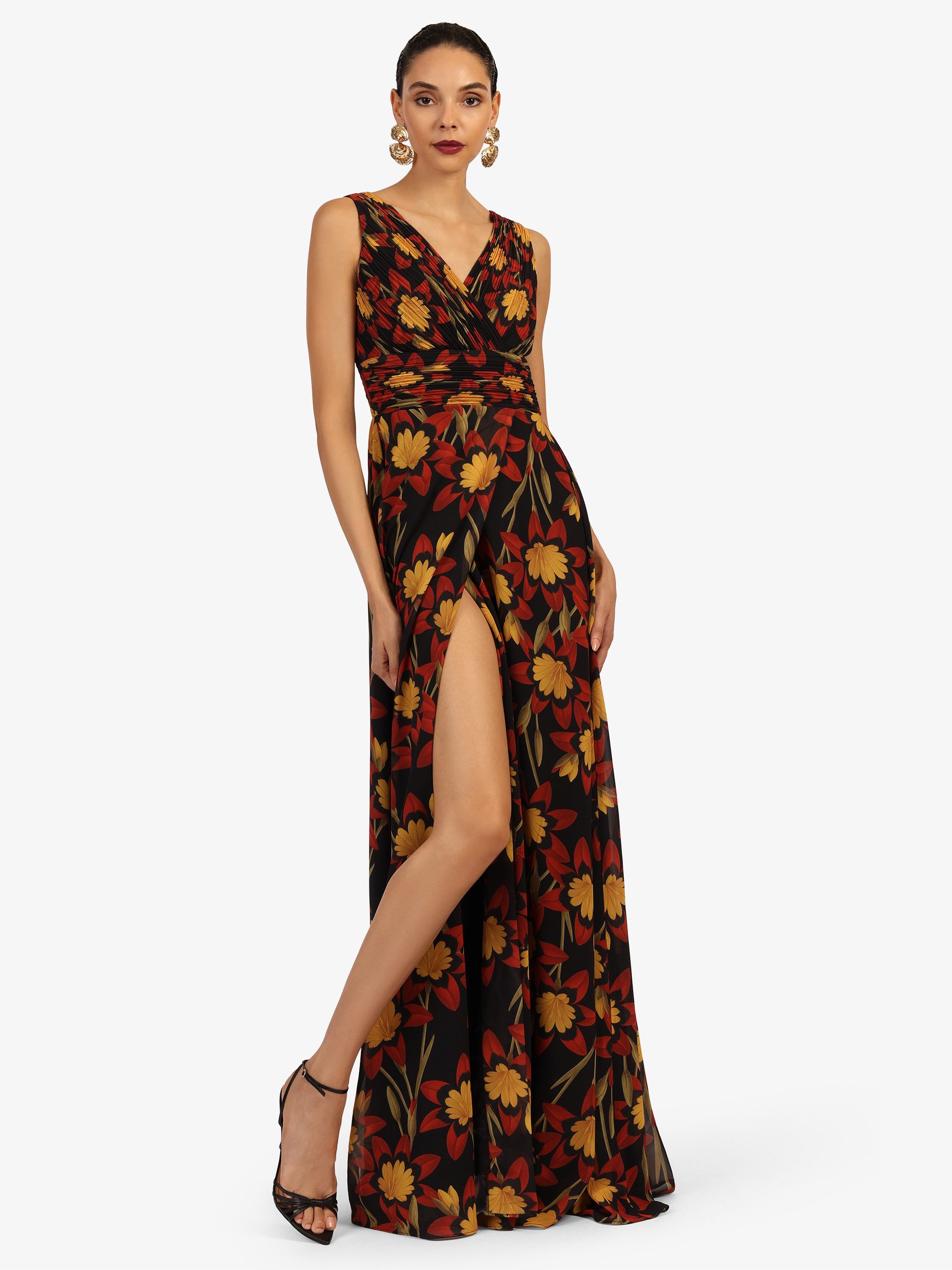 Kraimod Abendkleid mit Plisseefalten und floralem Muster