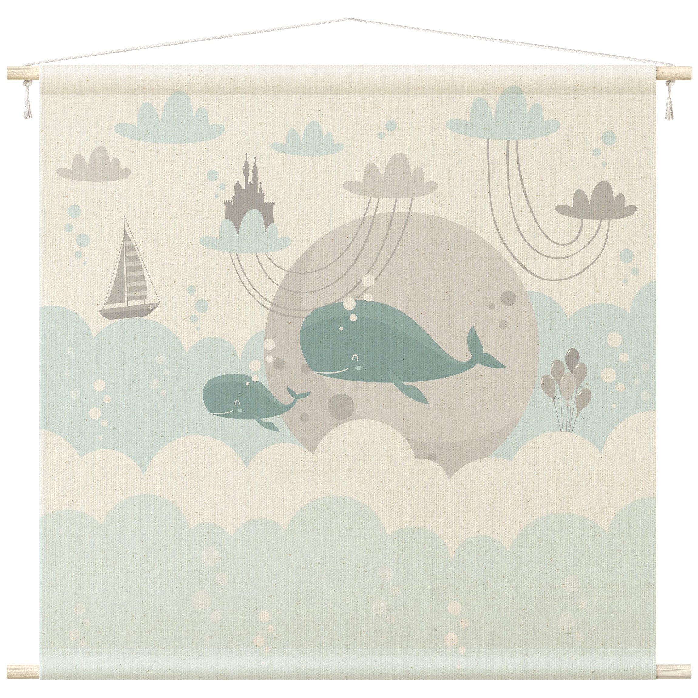 Bilderdepot24 Wandteppich Jungenzimmer modern Tiere Fische weiss, quadratisch, Höhe: 2.6 mm, großes Wandbild aus Natur-Baumwolle Wandbehang Stoffbild Tuch Wollseil