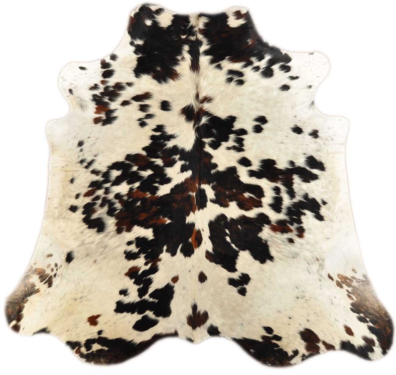 KUHFELL online & NOMAD Fellteppich Kuhfell Tricolor echtes Rinderfell Braun Weiß Dreifarbig 230 x 200 cm