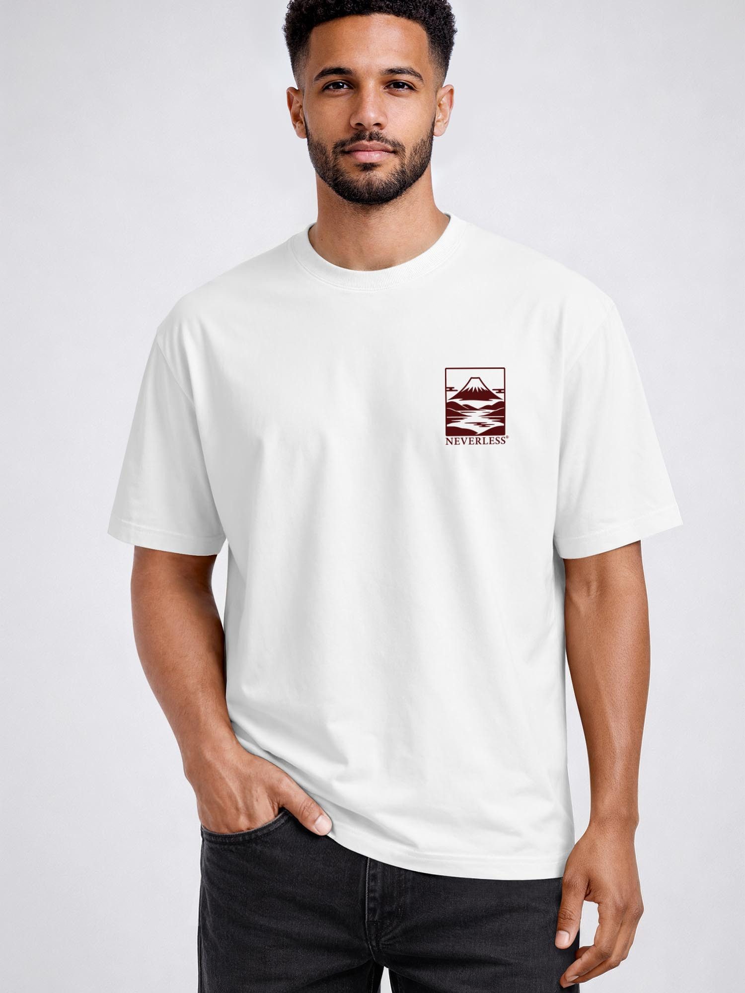 Neverless Oversize-Shirt Herren T-Shirt - Design Mount Fuji - Relaxed Fit Printshirt Sommer mit Print – Bild 4 von 5