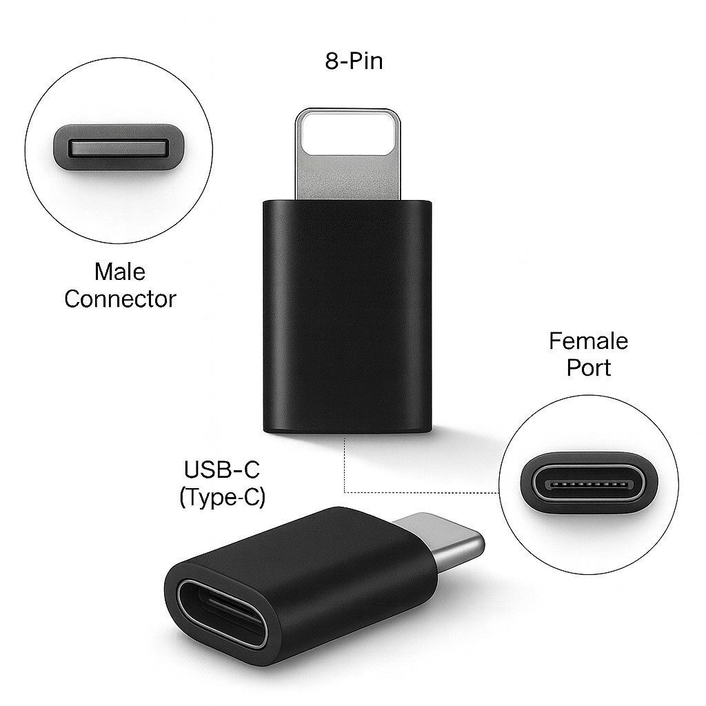 Alpha Electronics USB C auf Iphone Adapter USB-Adapter Lightning zu USB-C-Buchse auf iOS-Stecker, 0 cm, Datenübertragung, Typ c Adapter