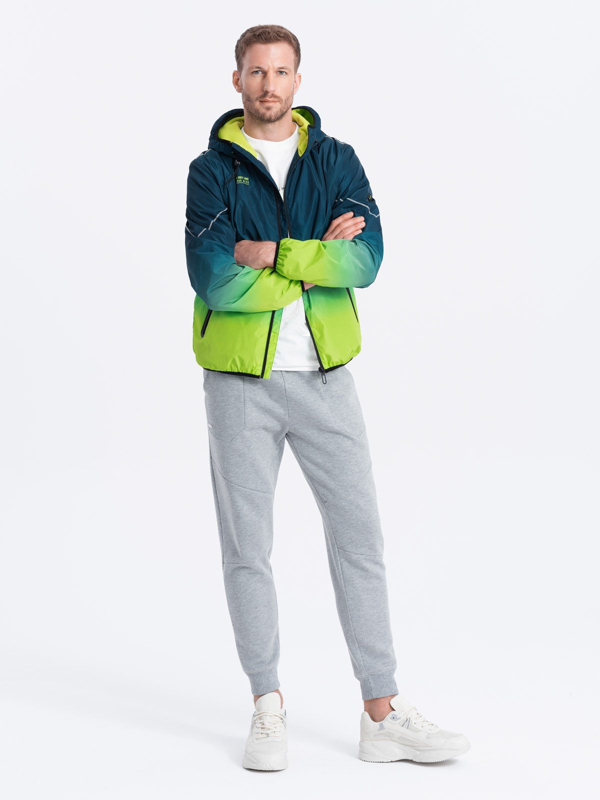 OMBRE Trainingsjacke Herren Sportjacke mit Reflektoren - türkis und limette günstig online kaufen