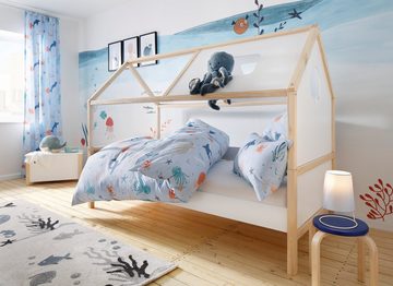 loft24 Kinderbett Bob, Hausbett aus Kiefer Massivholz, Liegefläche 90x200 cm, Kinderbett