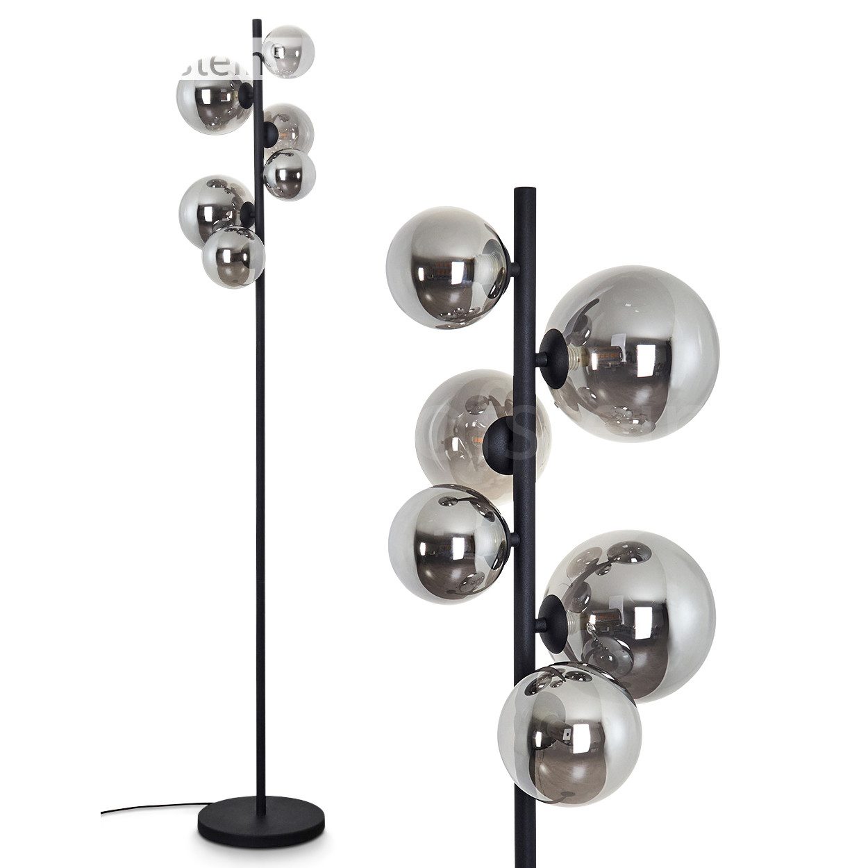 Stehlampe »Isorella« Stehlampe aus Metall/Glas in Schwarz/Rauchfarben
