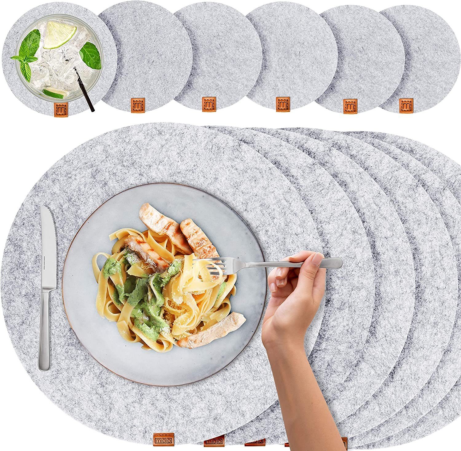 Miqio Platzset 12 er Set Tischsets 6 Platzsets Glasuntersetzer Ø 37 cm, (12 günstig online kaufen