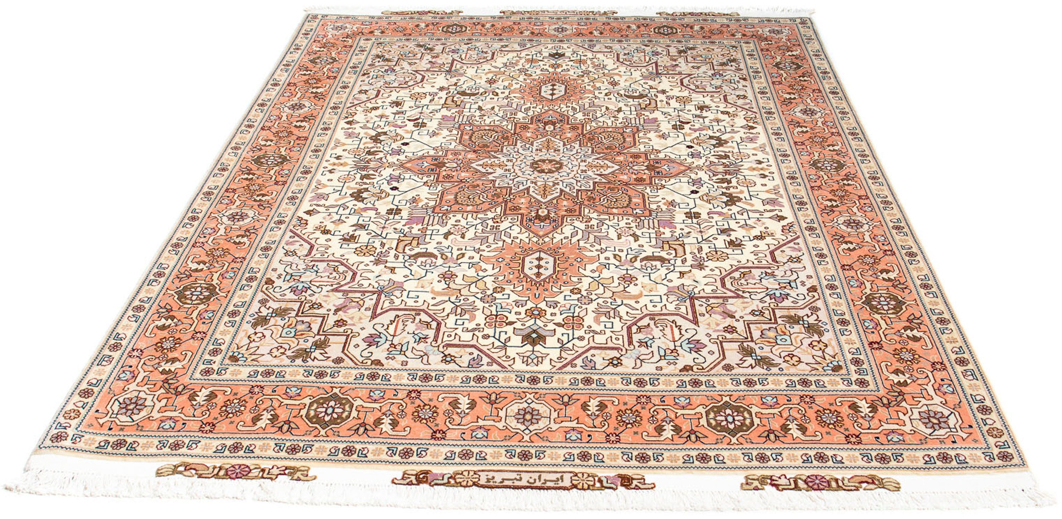 Orientteppich Perser - Täbriz - Royal - 208 x 156 cm - beige, morgenland, rechteckig, Höhe: 7 mm, Wohnzimmer, Handgeknüpft, Einzelstück mit Zertifikat