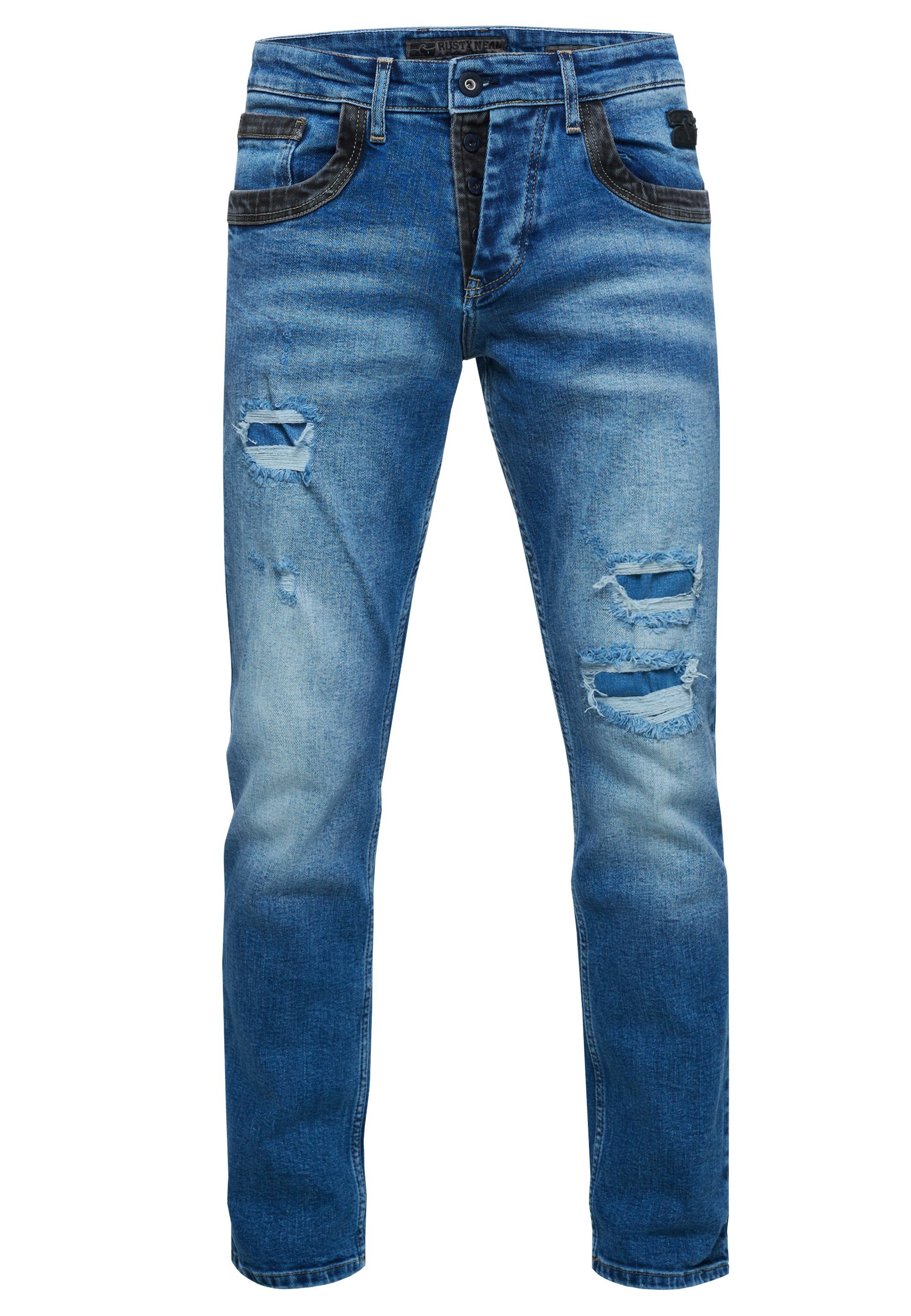 Rusty Neal Straight-Jeans YOKOTE mit farblich abgesetzten Details